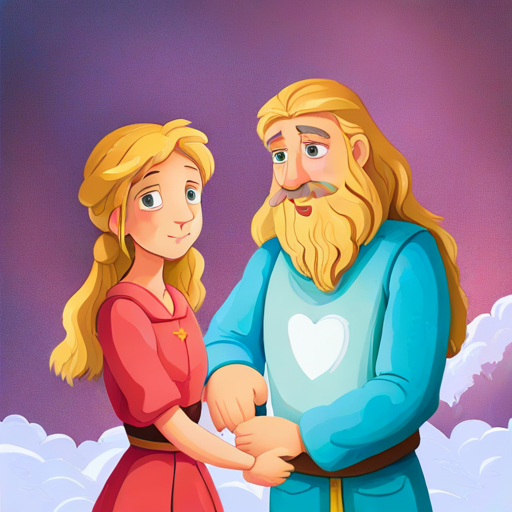 Princess A princess with flowing golden hair and a heart-shaped pendant meets homeless man named A kind-hearted man with a scruffy beard and gentle eyes