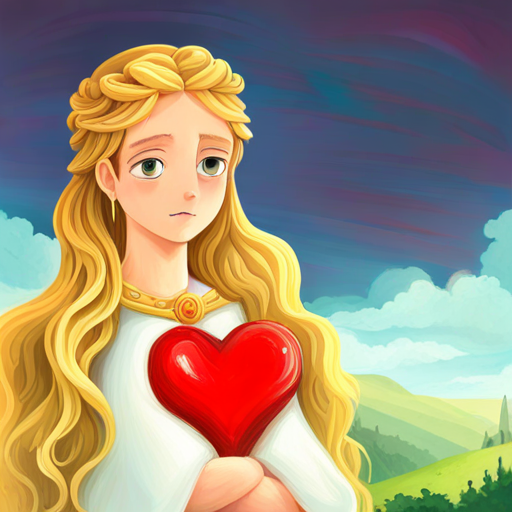 A princess with flowing golden hair and a heart-shaped pendant sacrifices her love for the sake of responsibility