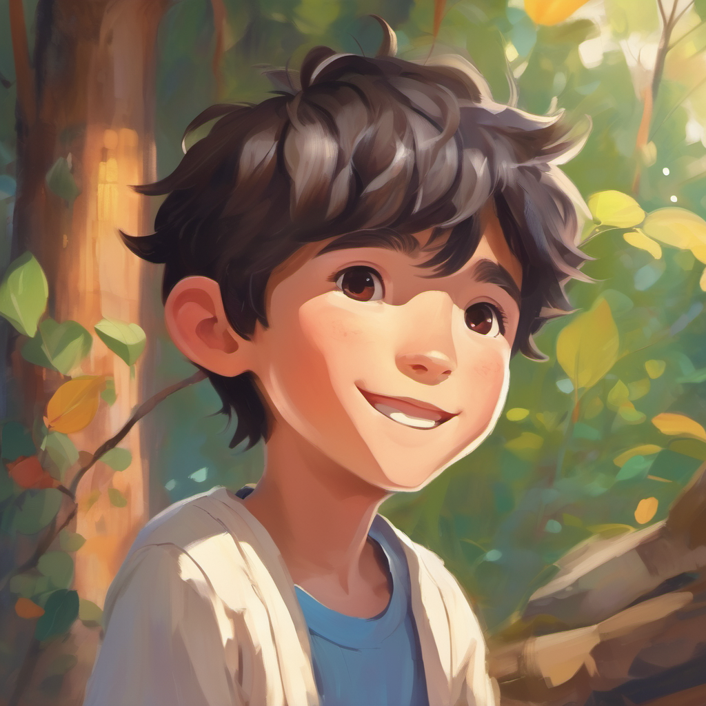 Kind boy with a big heart, wearing simple clothes with nothing left, but still happy and content