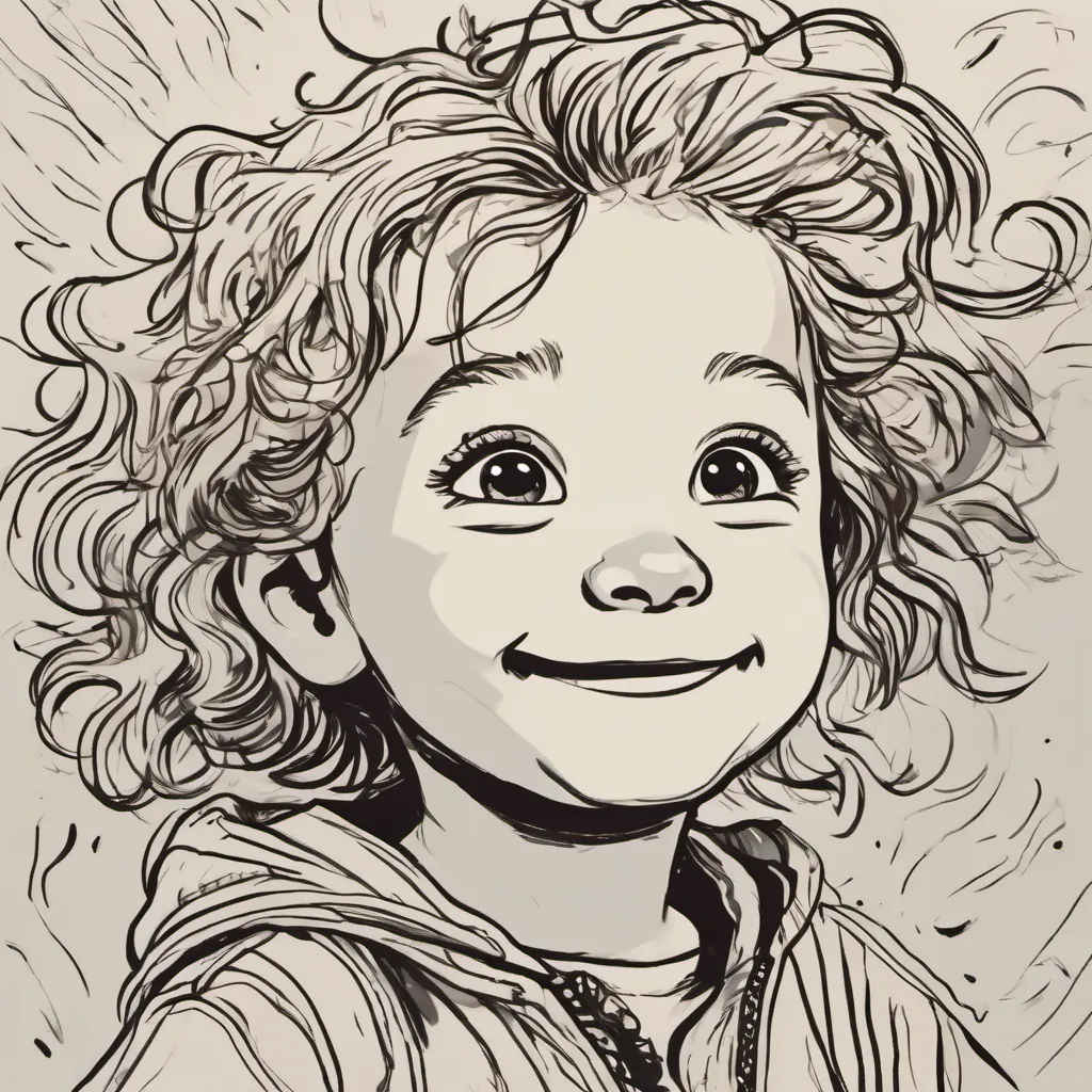 A cheerful child with bright eyes and messy hair laughs playfully.