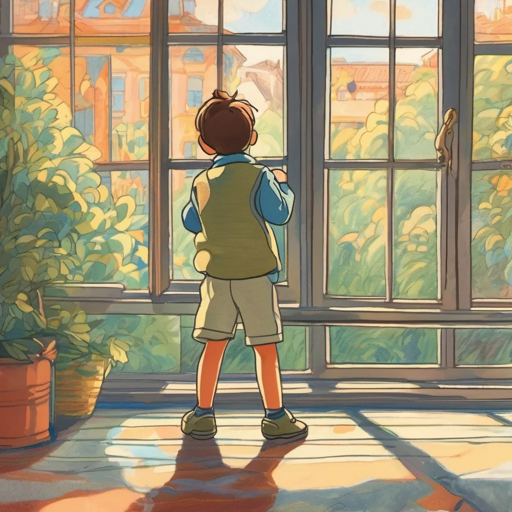 Ollie gestures towards a window showing the bright morning sun.