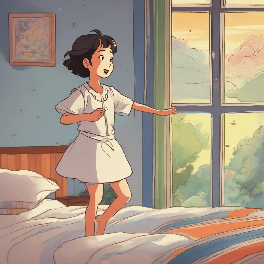 Nong Noona jumps out of bed, energized and ready for a new day.