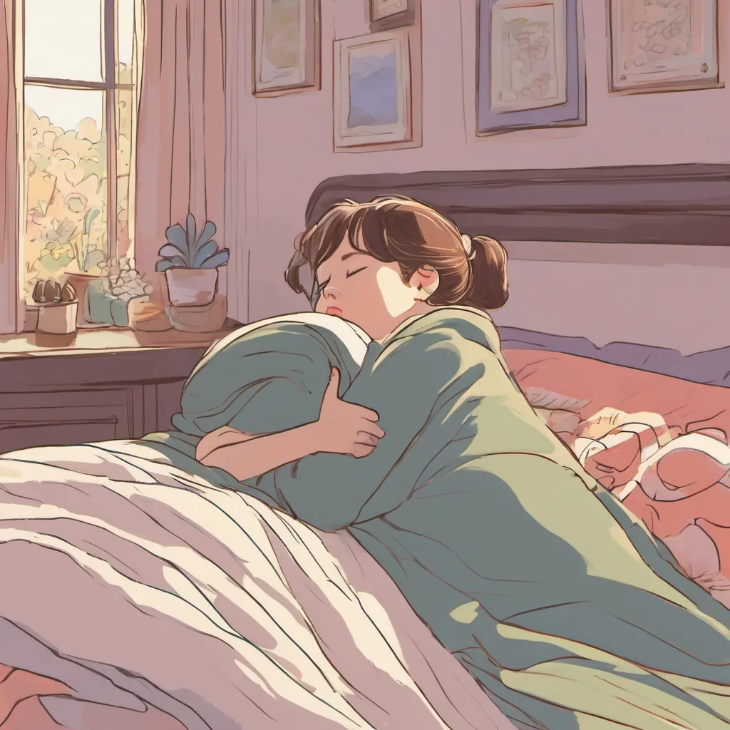 Nong Noona, snuggled in bed, yawns sleepily, eyes beginning to close.