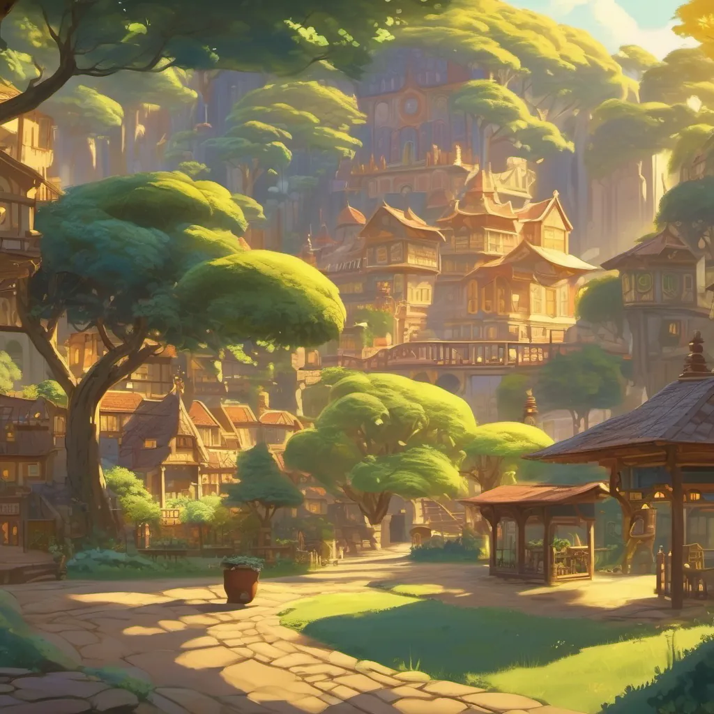 A beautiful scene of golden light mixing harmoniously with shadows, enveloping the kingdom.