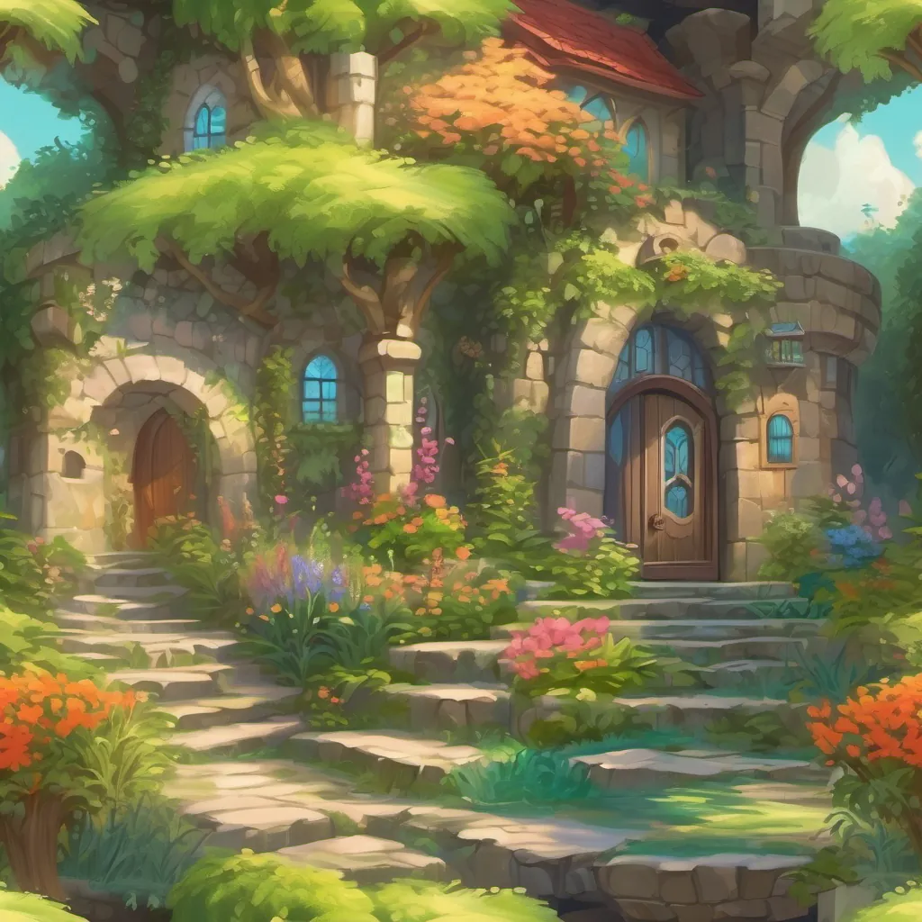 A whimsical castle with colorful gardens and a secret magical portal hidden among the herbs.