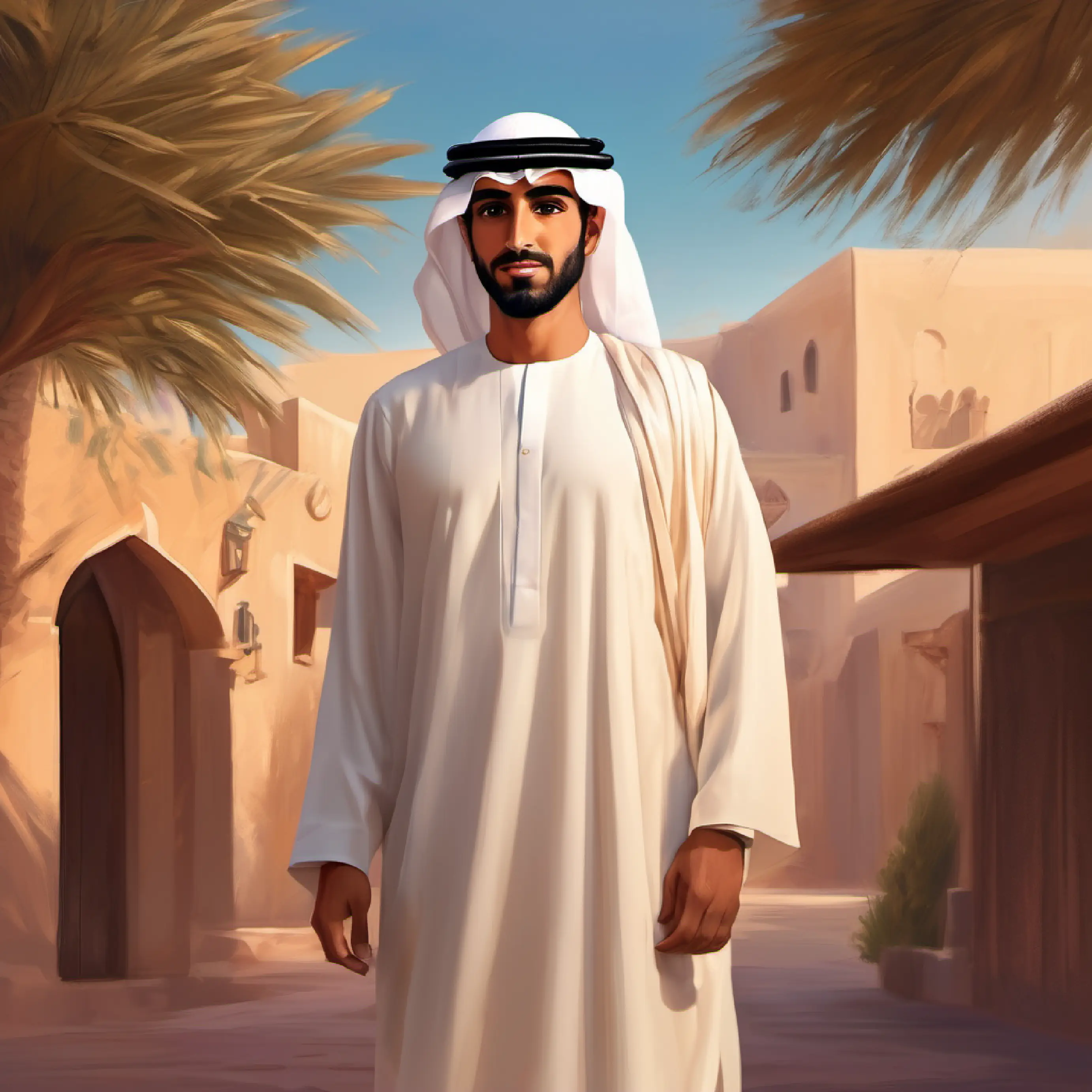 Young Emirati man, bronze skin, earnest dark eyes, with a scientific gaze's mixed feelings about his homecoming.
