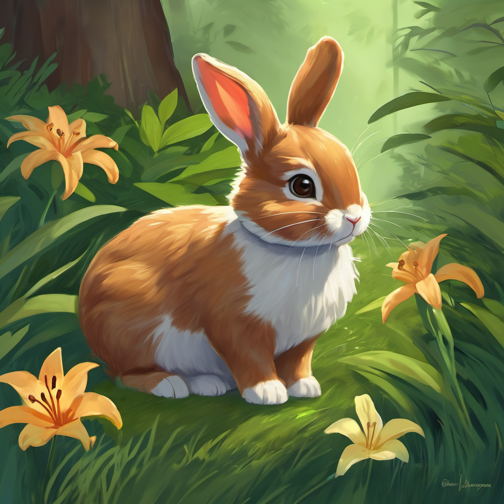 Little did she know, a small bunny named Benny had been watching her from behind a bush. Benny had soft, fluffy brown fur and was just as curious about the world as Lily. Feeling brave, Benny hopped towards Lily and introduced himself. "Hello, Lily! I see you enjoy the wonders of the forest. Can I be your friend?" he asked, his little nose twitching.