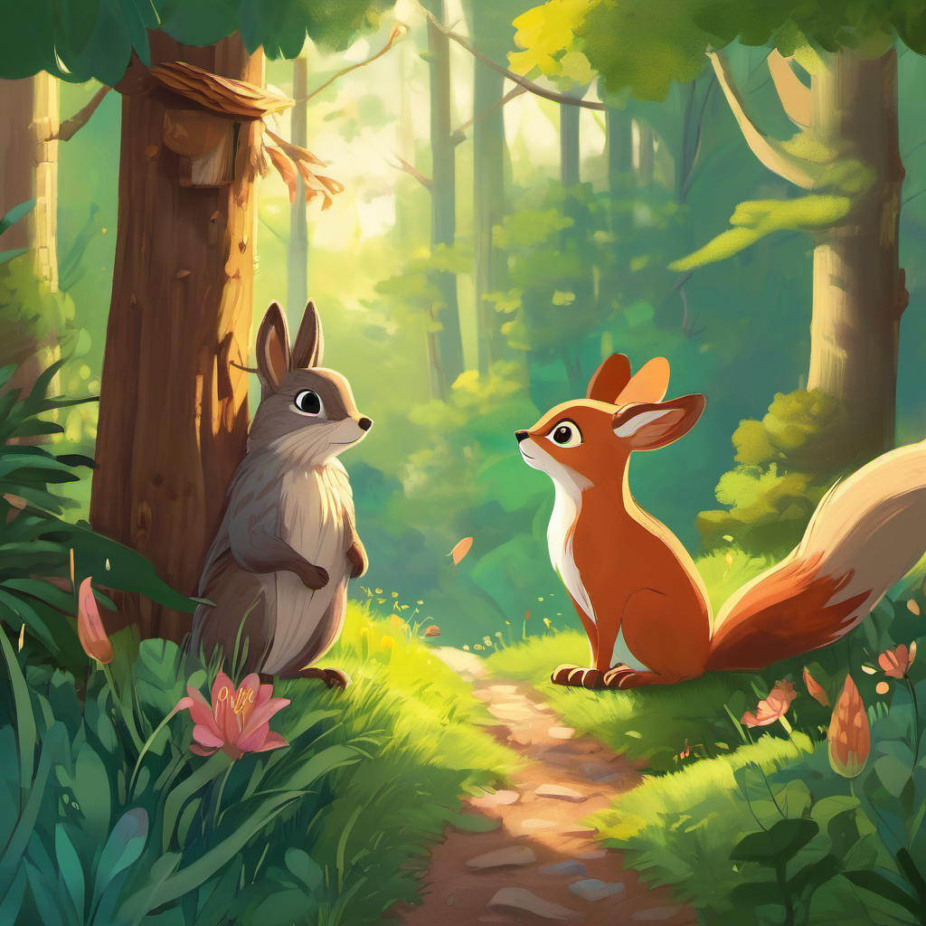Together, Lily, Benny, and their new friend explored more of the forest's enchanting corners. They met a squirrel with cheeks full of nuts, a wise old owl who shared stories of ancient times, and a family of deer who danced gracefully through the tall grass. The forest became their haven, and they were always reminded of the magic of true friendship. With Lily's loving heart, Benny's playful spirit, and the bird's graceful beauty, they brought joy and happiness to the animals in the forest. Their love for each other grew, and their adventures were filled with laughter, kindness, and endless fun.