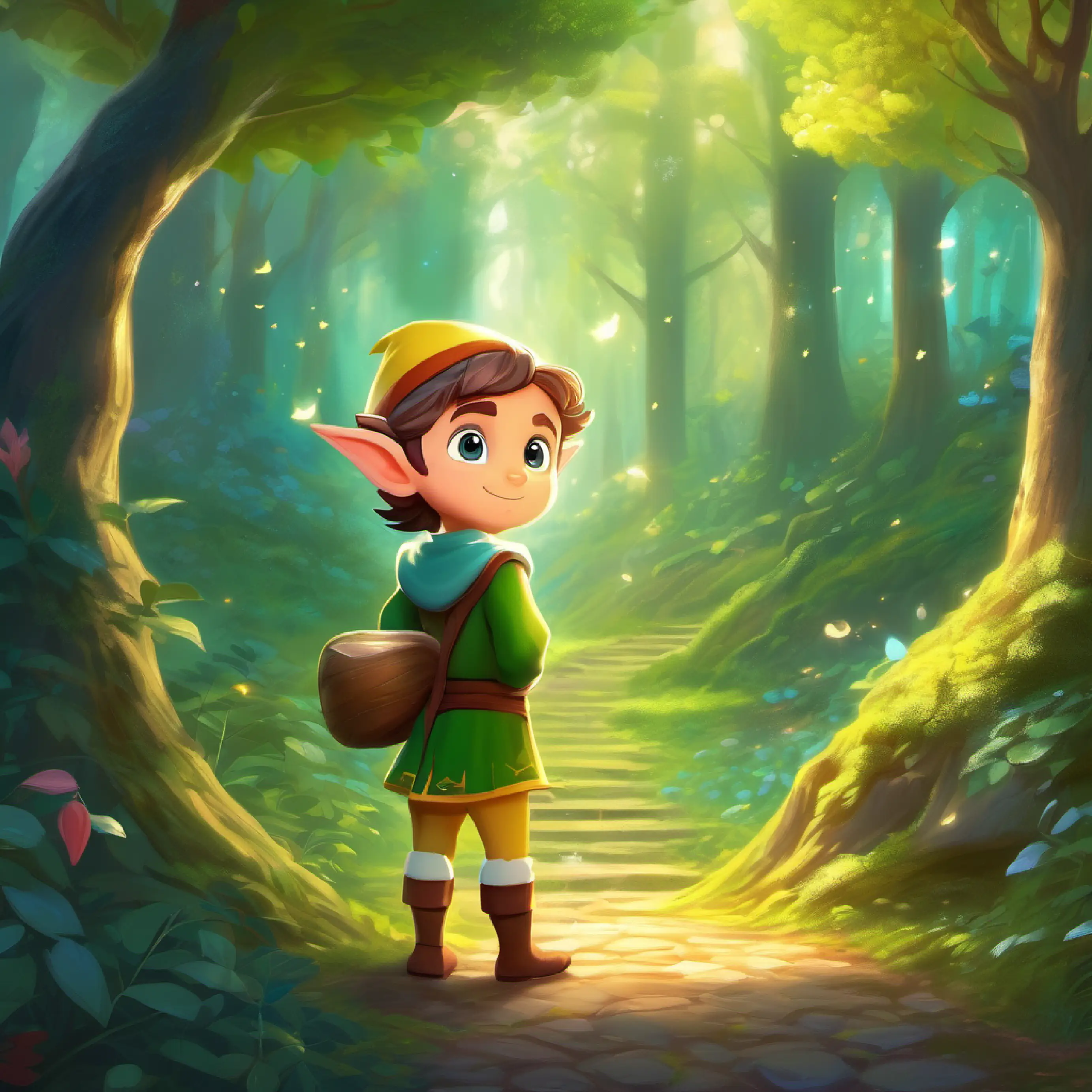 Introduction to Young elf with sparkling eyes and a curious heart and the magical forest.