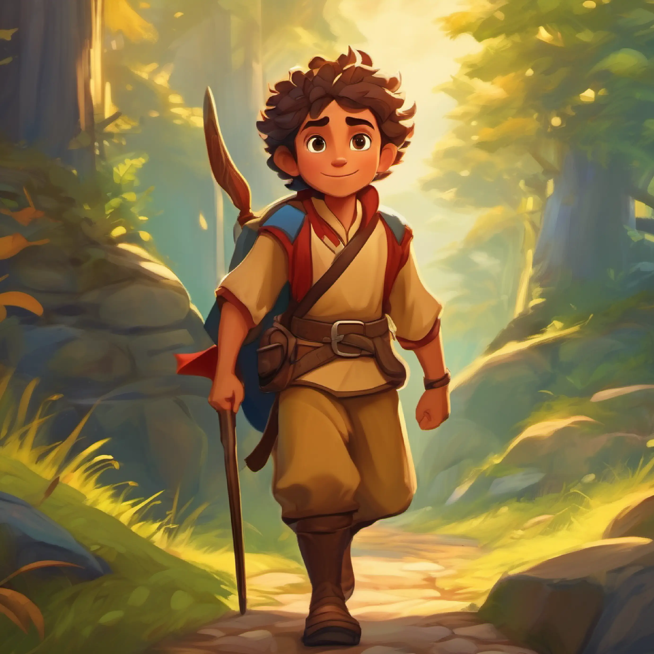 Brave hero with tanned skin and eyes full of adventure's longing for home and family.