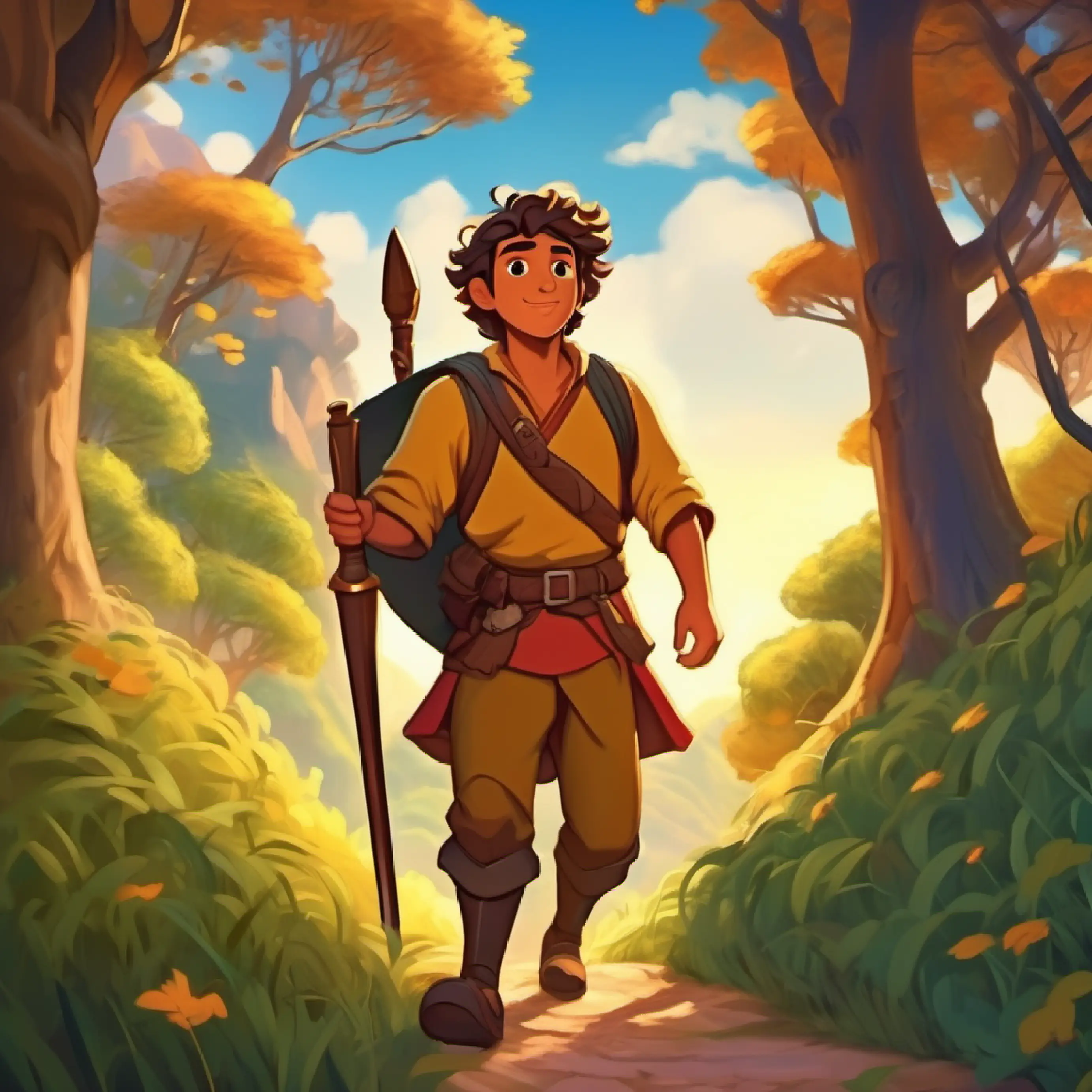 Brave hero with tanned skin and eyes full of adventure returns home, ending of the story.