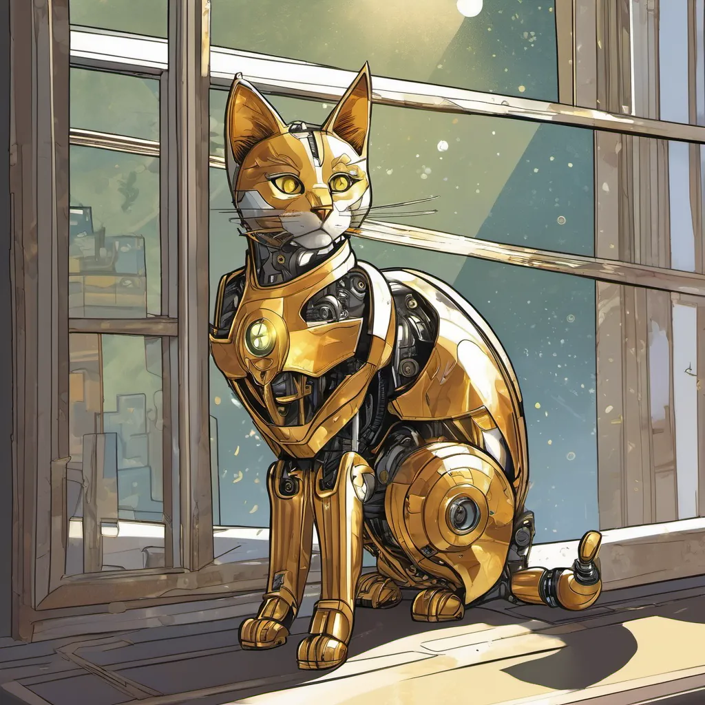 Terabyte spotting an open window with sunlight streaming in, her golden face lighting up with a smile.