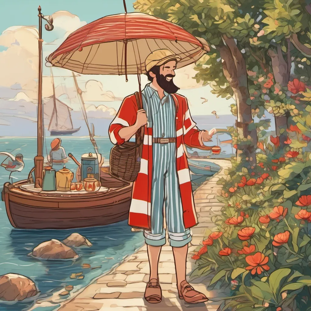 A cheerful Italian fisherman named Luca, wearing a stripy shirt and a big smile, often seen by the sea or on a boat and An enchanting English girl with twinkling eyes, carrying a bright red umbrella, loving adventures, books, and tea parties hugging goodbye on the shore, parting with 'Arrivederci!' and 'Goodbye for now!' underlining their lasting friendship.