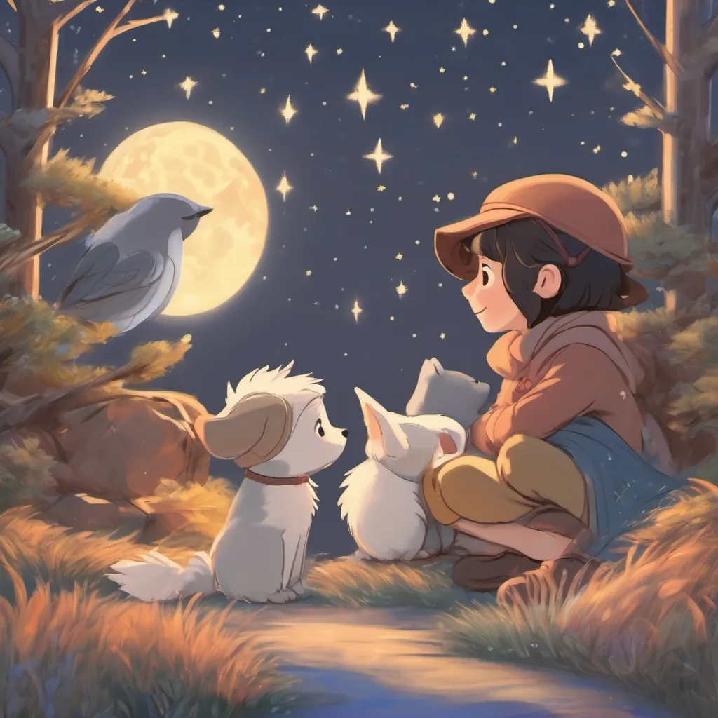 Monty, Pip, and Greta snuggled under a blanket of stars, Pip whispering words of wisdom.