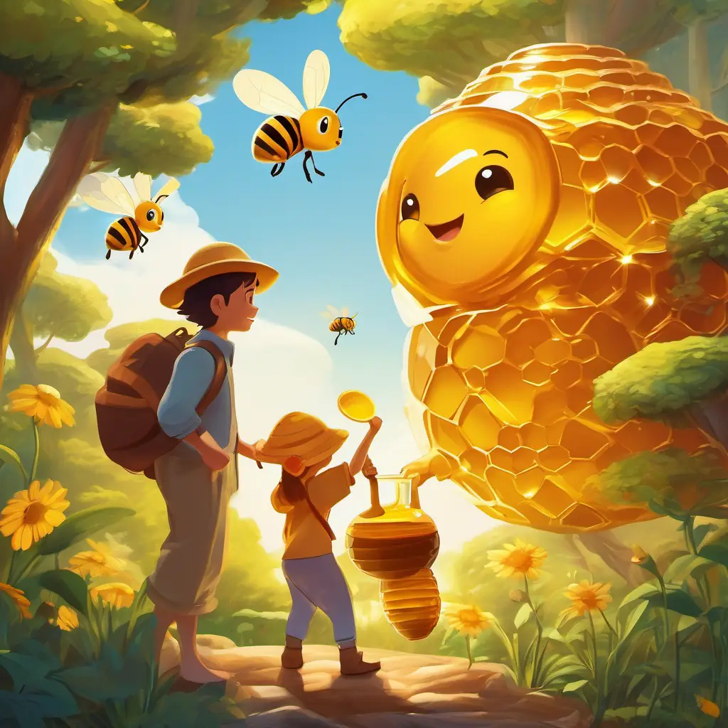The characters work together to reach the honey, each using their unique abilities.