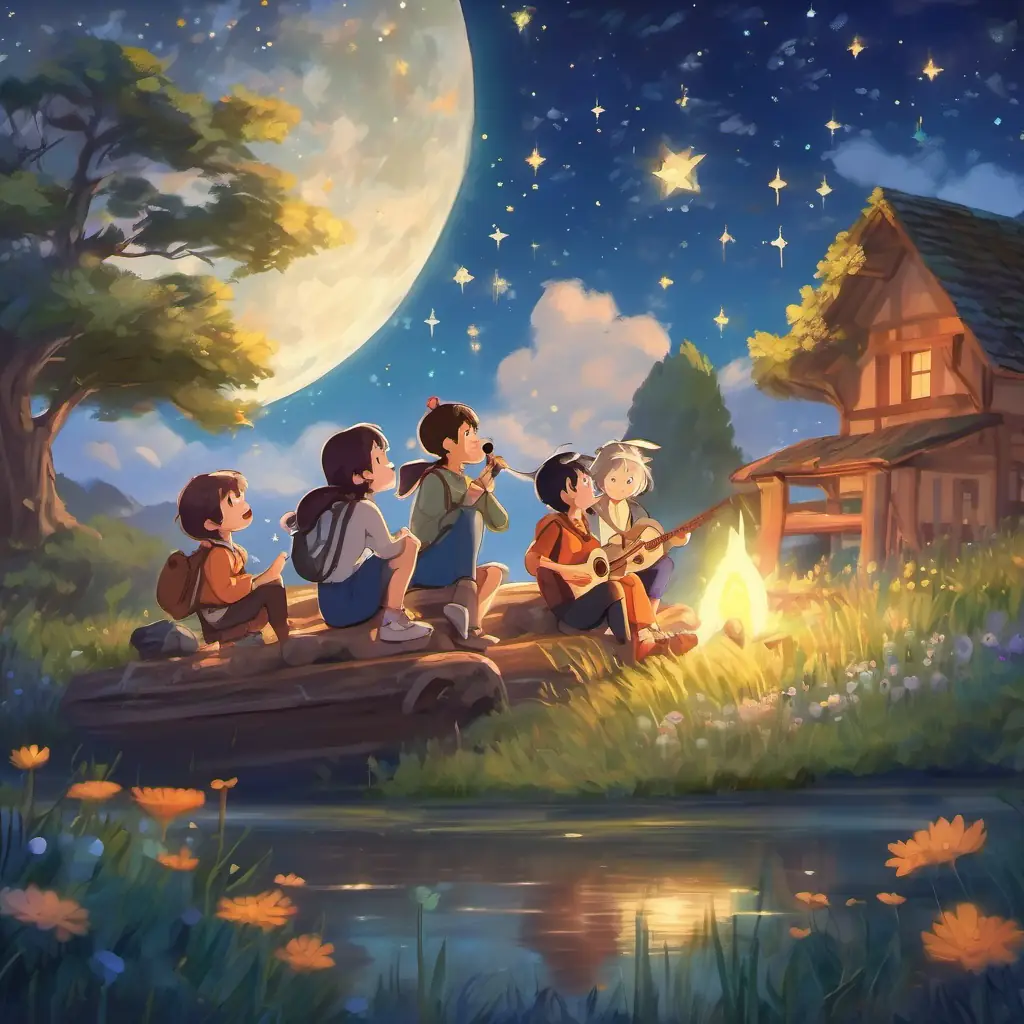 The friends end their adventure under the starry sky, singing songs and laughing together.