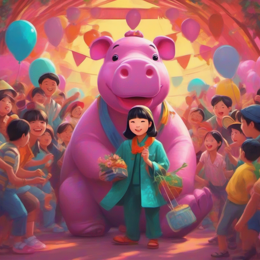 Vietnamese girl who loves making new friends, colorful clothes and the pink hippo organize a funny talent show
