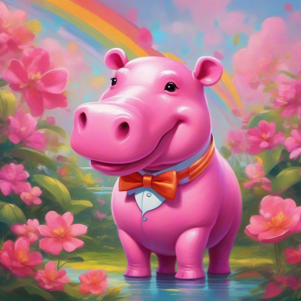 The pink hippo symbolizes Vietnamese girl who loves making new friends, colorful clothes and Pink hippo with a big smile and bowtie's friendship