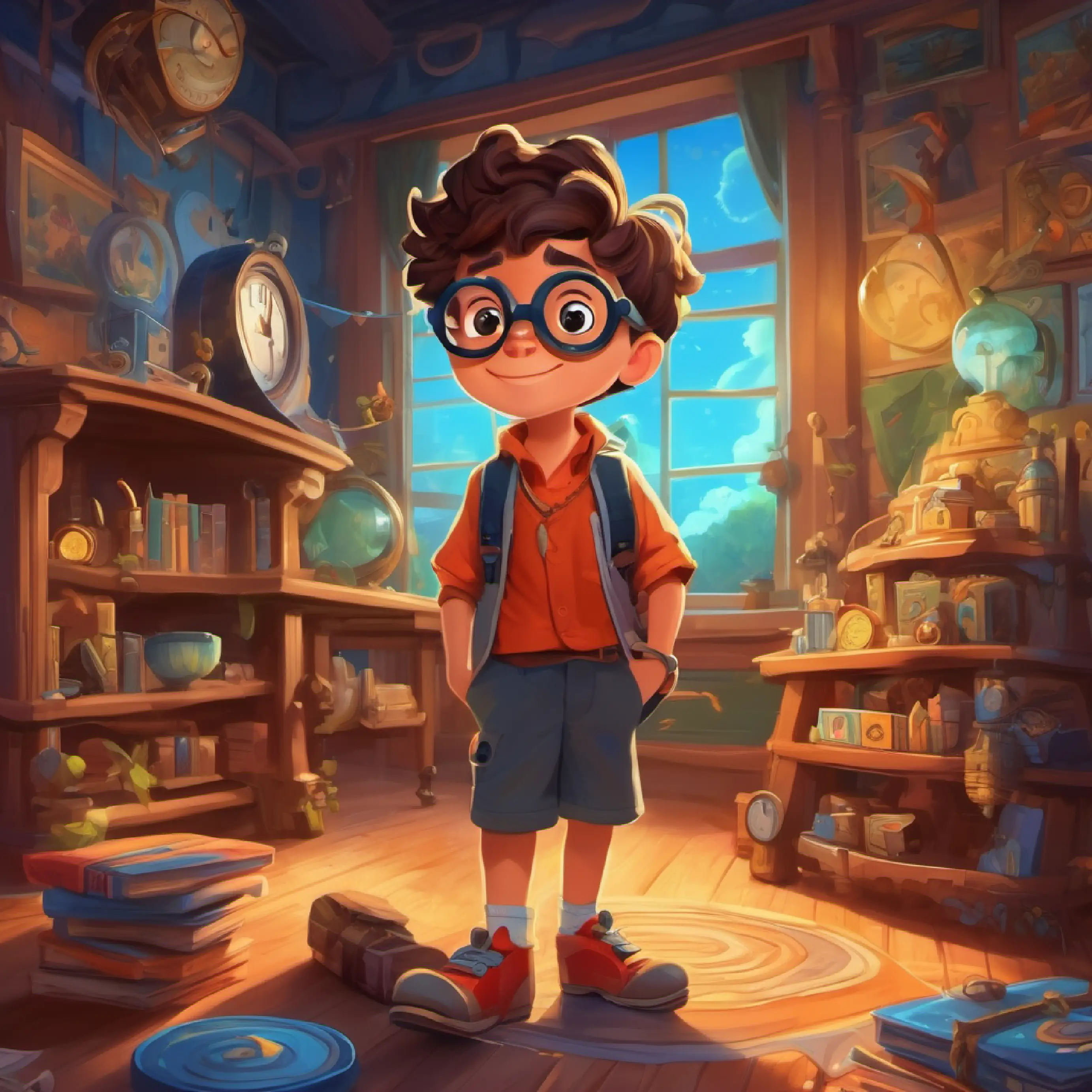 A smart, curious boy with big glasses and a wild imagination receives the Tick-Tock Time Machine for his birthday.