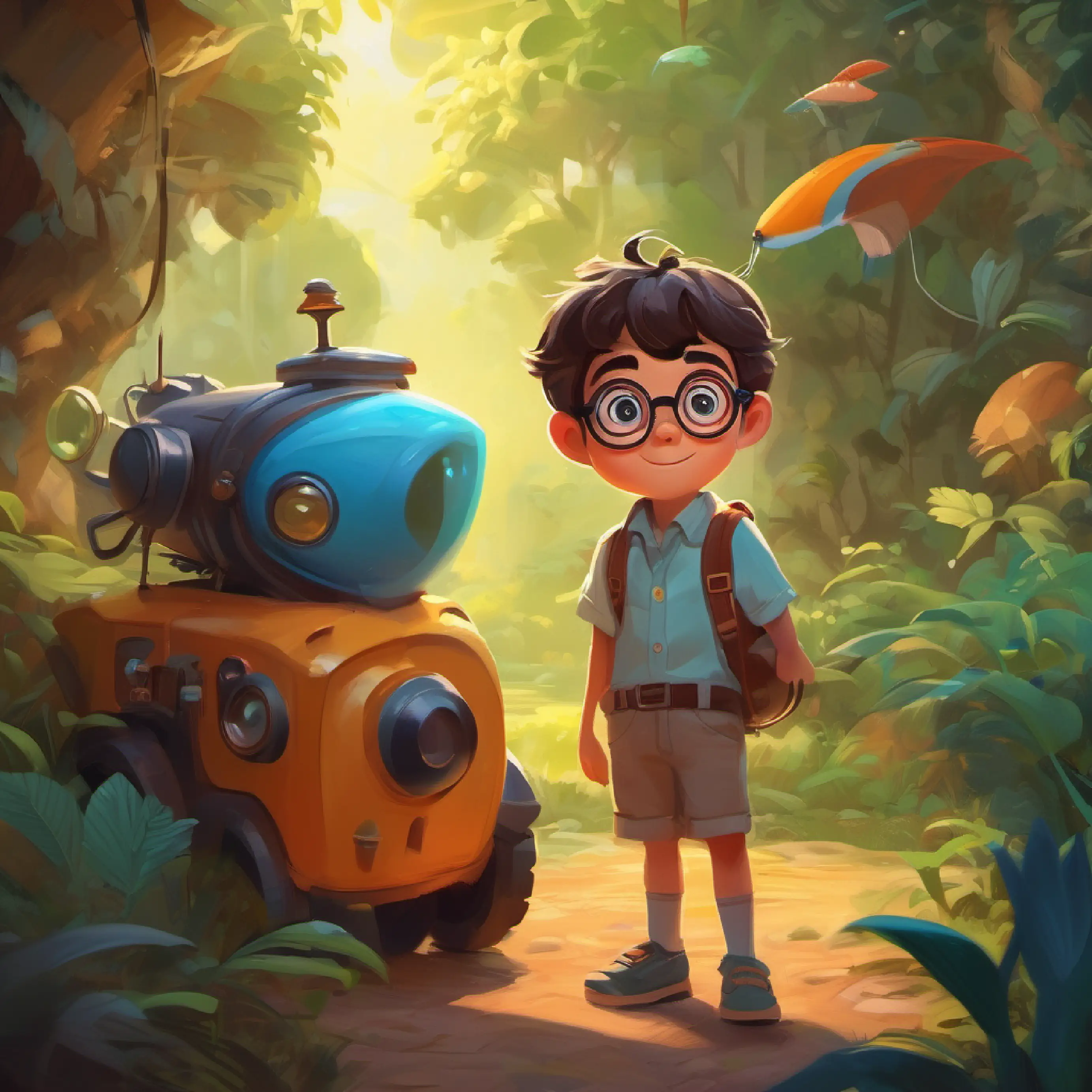 A smart, curious boy with big glasses and a wild imagination visits clever inventors and learns about teamwork.