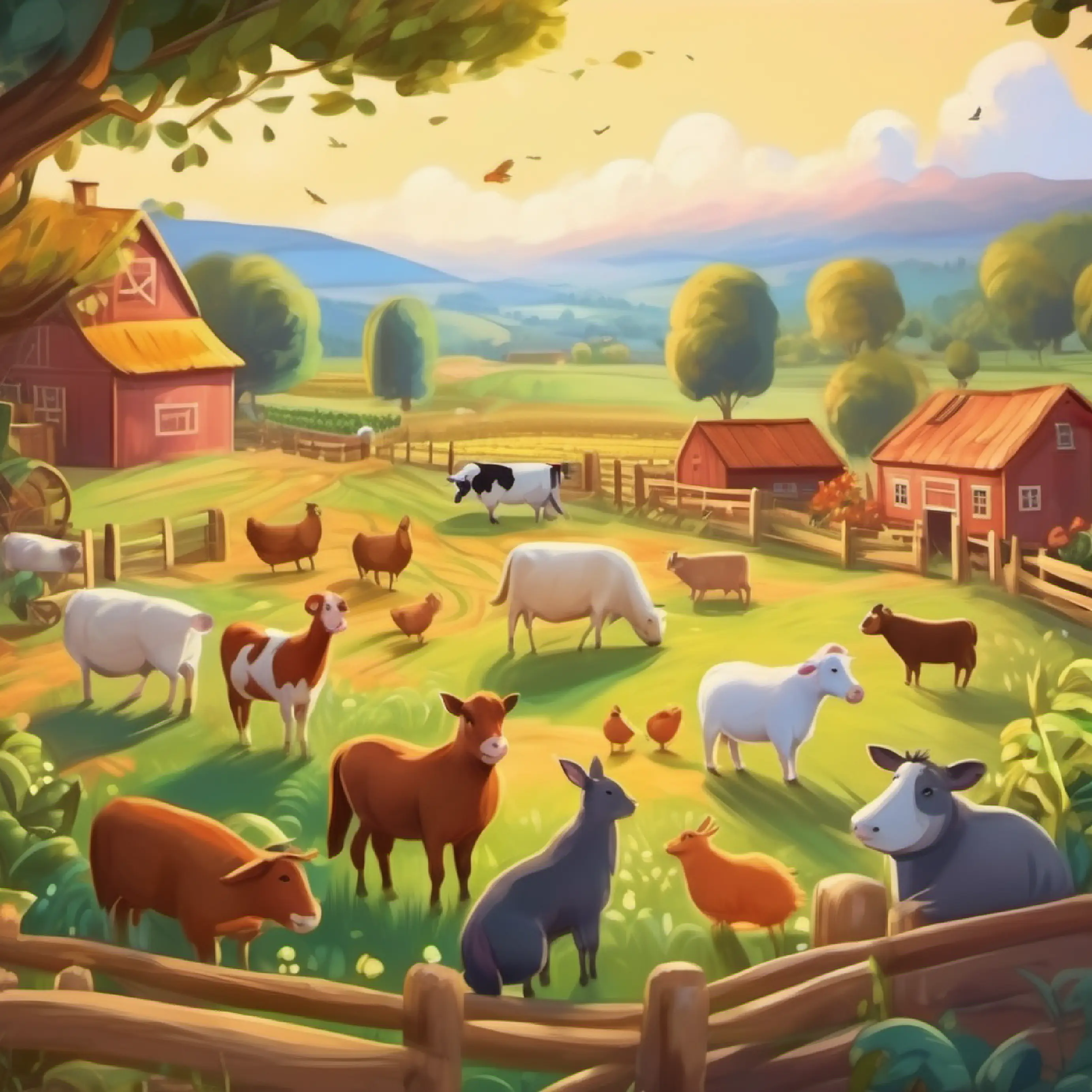 Animals learning about farming and busy farm life