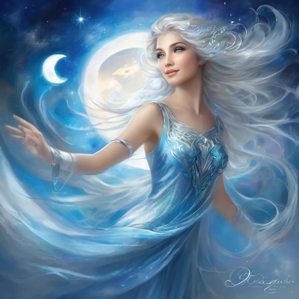 Silver moon, bright blue eyes, a kind smile ascends into the sky, the spell successful.