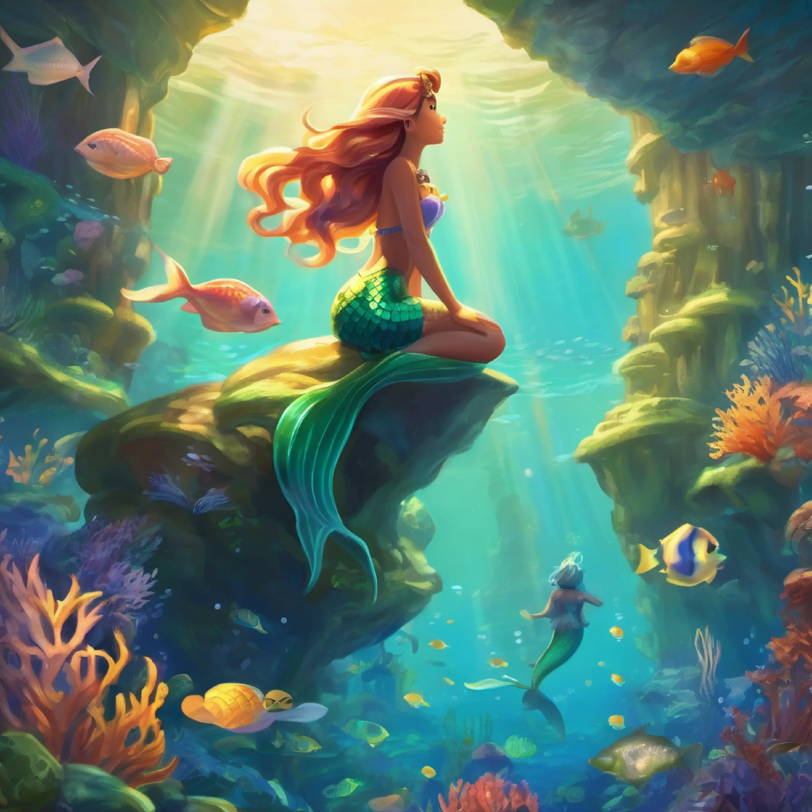 Alani, the mermaid princess, watches over her kingdom under the sea.