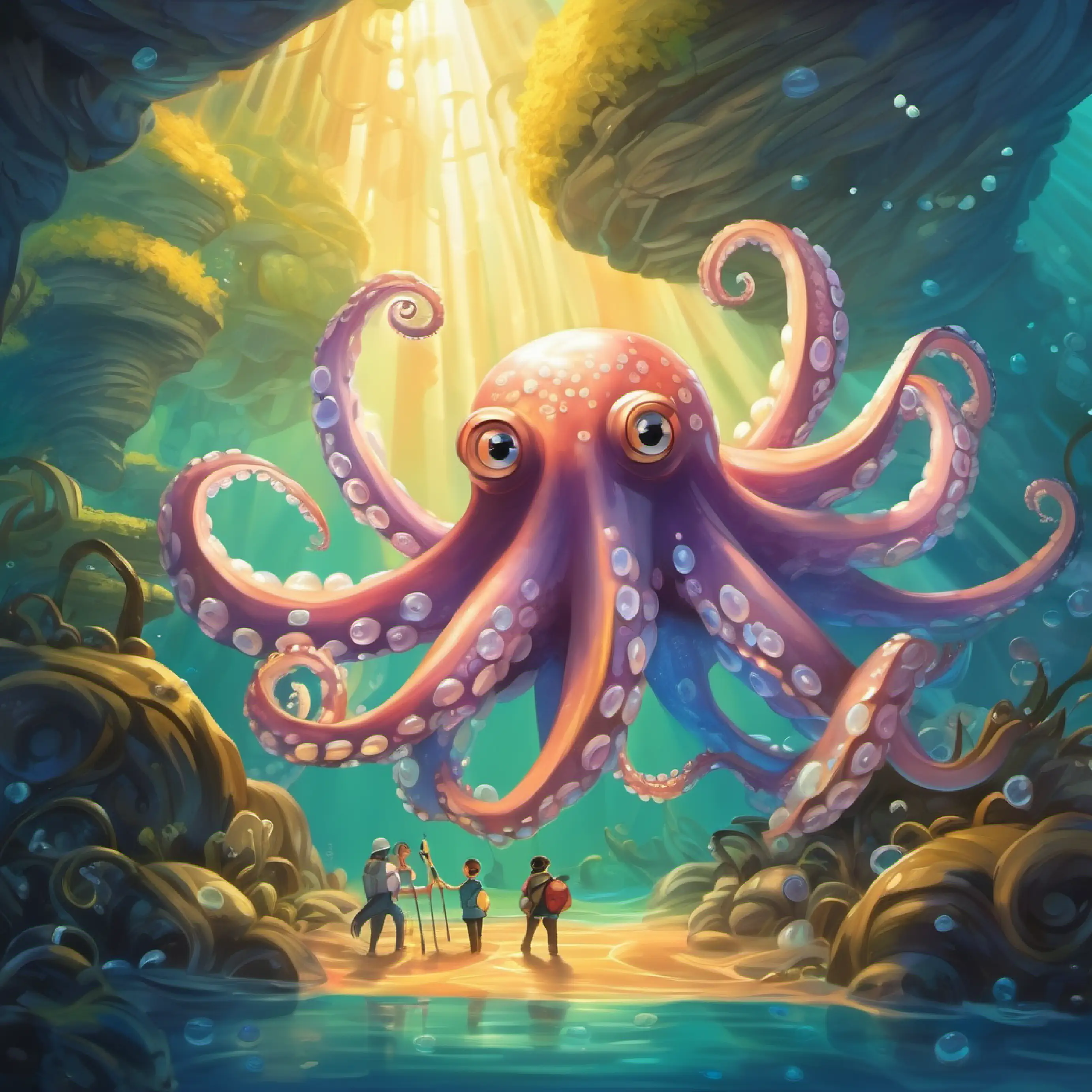 Using wisdom and teamwork, they find the octopus' lair of hidden pearls.