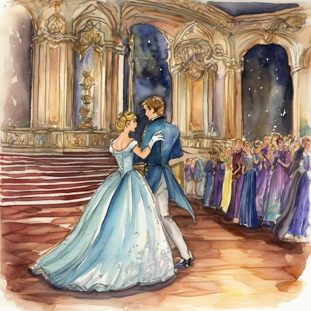 Arriving at the grand ball, she danced with the prince,
But the clock struck midnight, she had to convince
She rushed out, leaving one glass slipper behind,
Hopeful the prince would find her, true love he would find. Meanwhile, the prince searched high and low,
Trying the slipper on every girl in the show.
But the stepmother tried to deceive and cheat,
By hiding her daughters' feet.