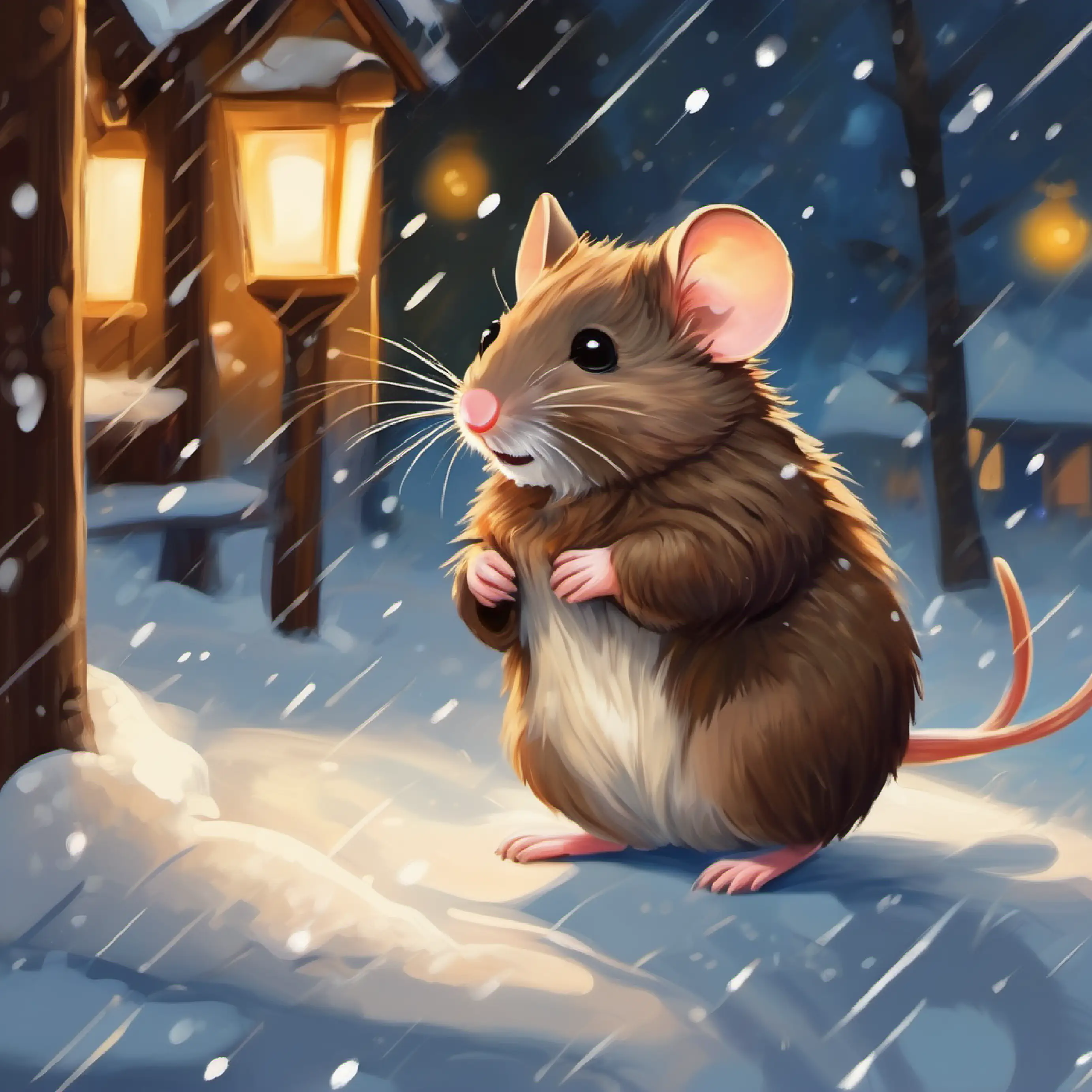 Small eager mouse, brown fur, bright eyes, and a twitchy nose's love for exploration, no matter the weather.