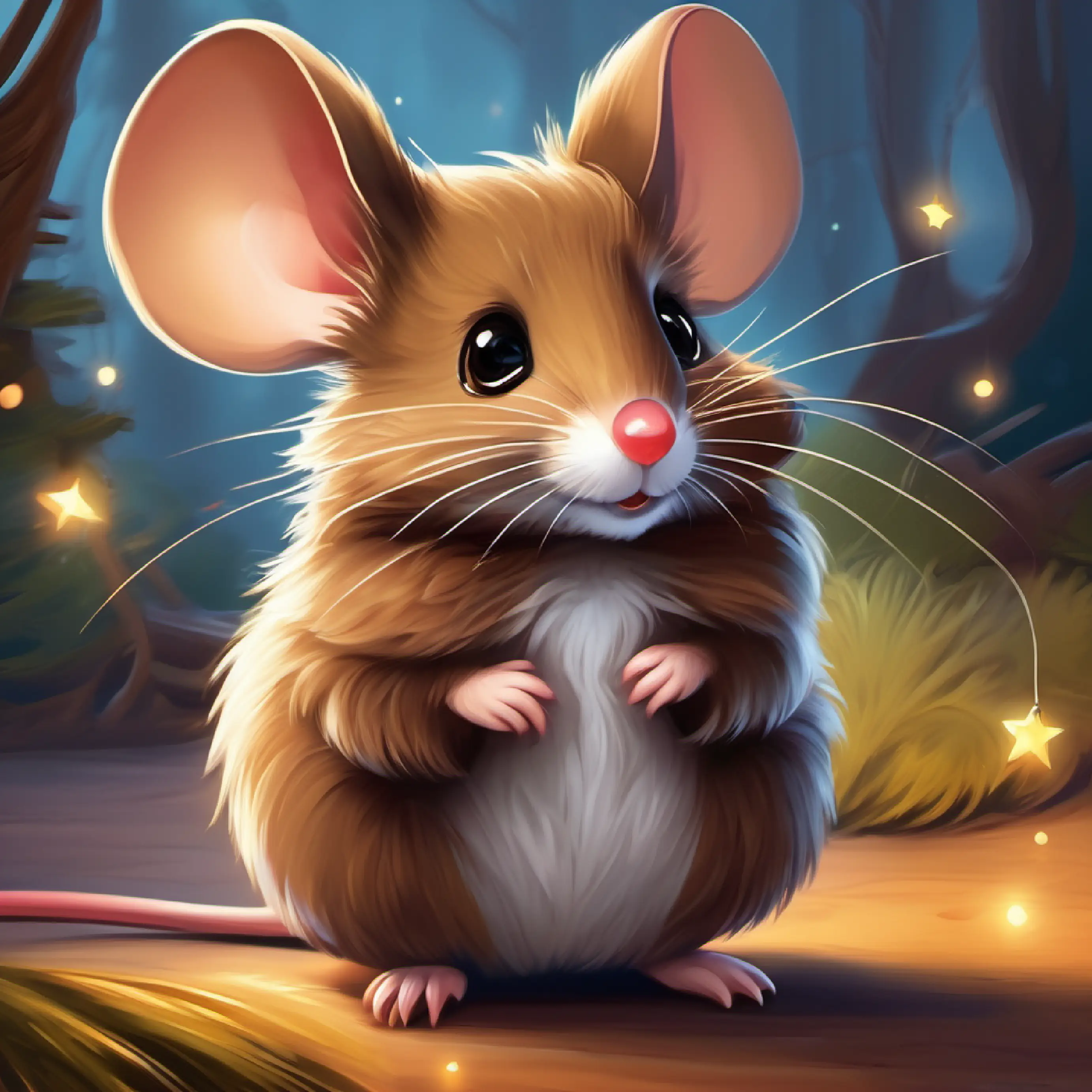 Small eager mouse, brown fur, bright eyes, and a twitchy nose faces a challenge with a long and twisty path.