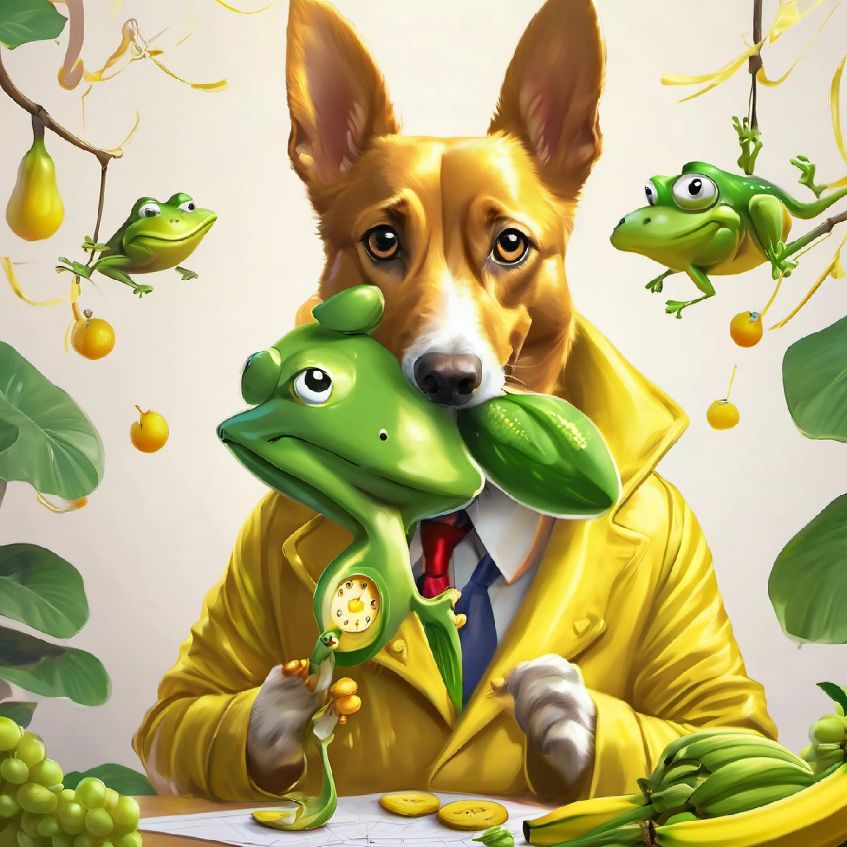 Golden coat, loves bananas, smart dog teaches the frogs simple math.