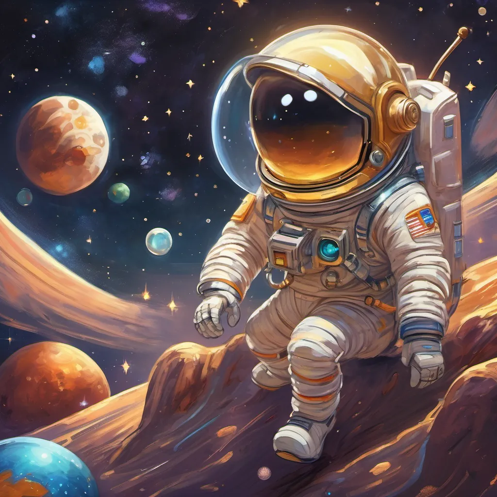 Pluto twinkling like a tiny jewel in the dark sky, with a curious little astronaut in a fun cartoon space suit with a sparkling rocket, exploring the solar system giving it a warm smile.