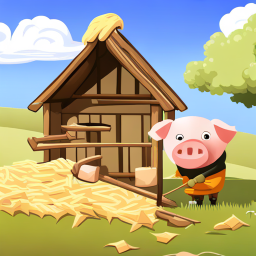 The first pig building his house with straw