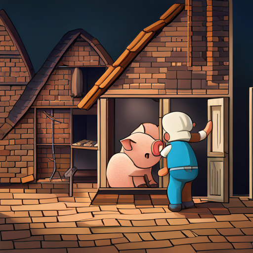 The third pig building his house with bricks