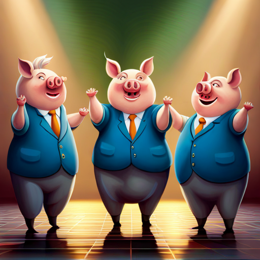 The three pigs dancing happily together