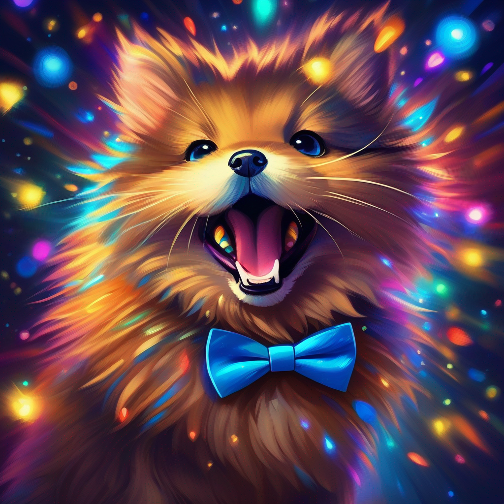 Benny with soft brown fur, wearing a blue bowtie. and Sparky with shiny metal body, multicolored flashing lights. dancing under colorful disco lights.