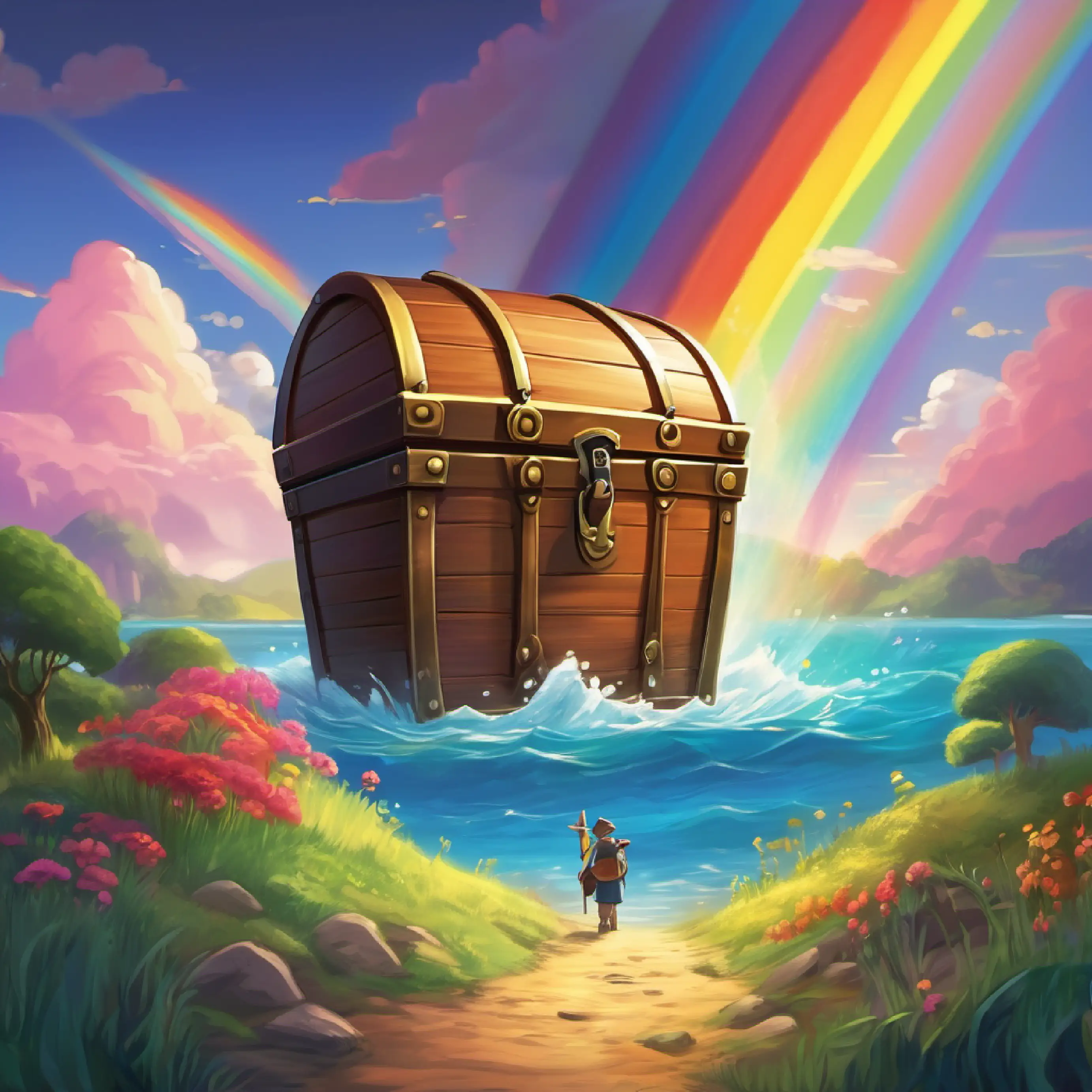 Arriving at Rainbow's End, opening the treasure chest