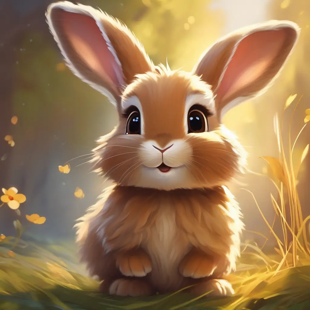 Introduction of another character, Baby rabbit with long, floppy ears, shiny brown eyes, and the theme of sharing.