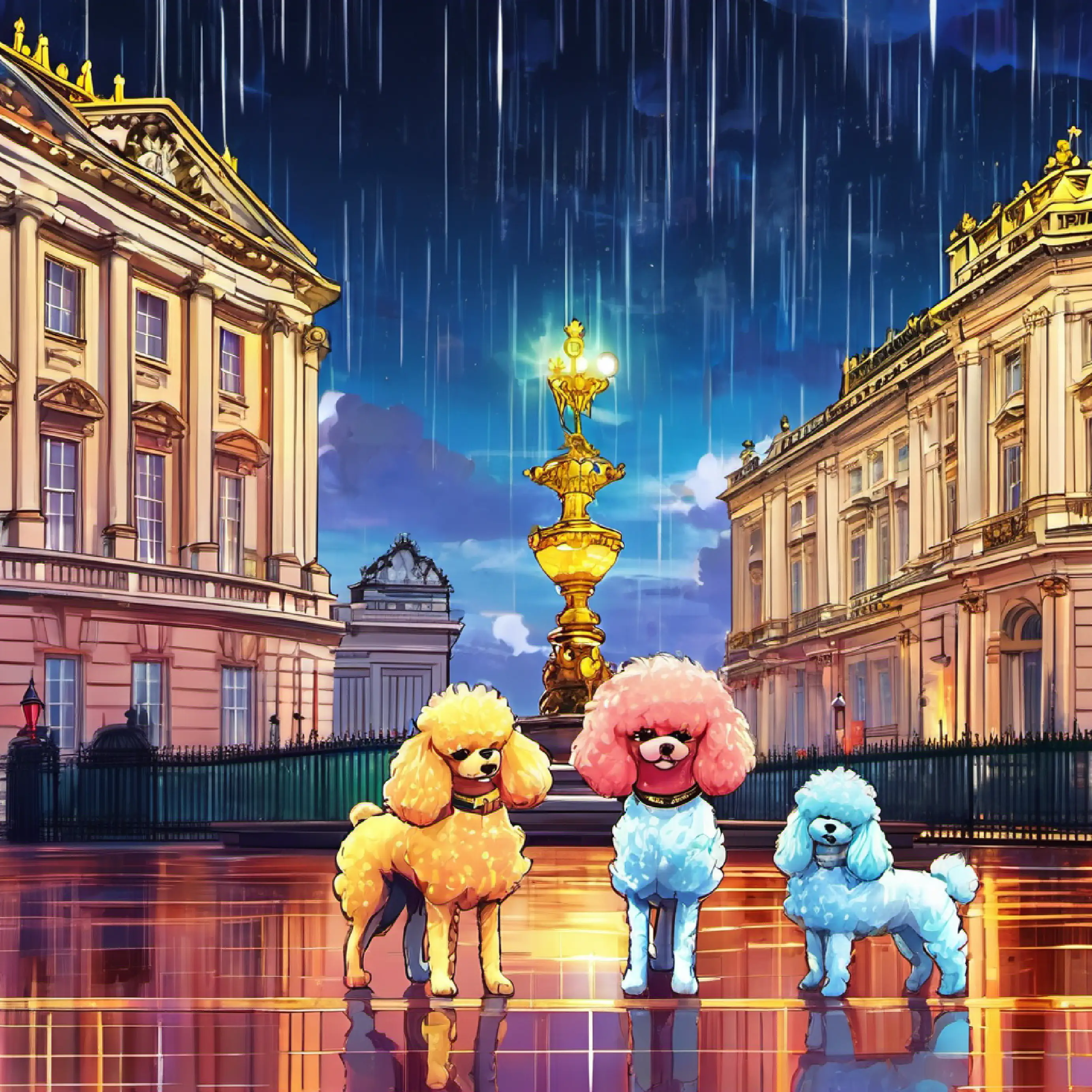 The Pompom Poodles enjoy the rain and explore Buckingham Palace.