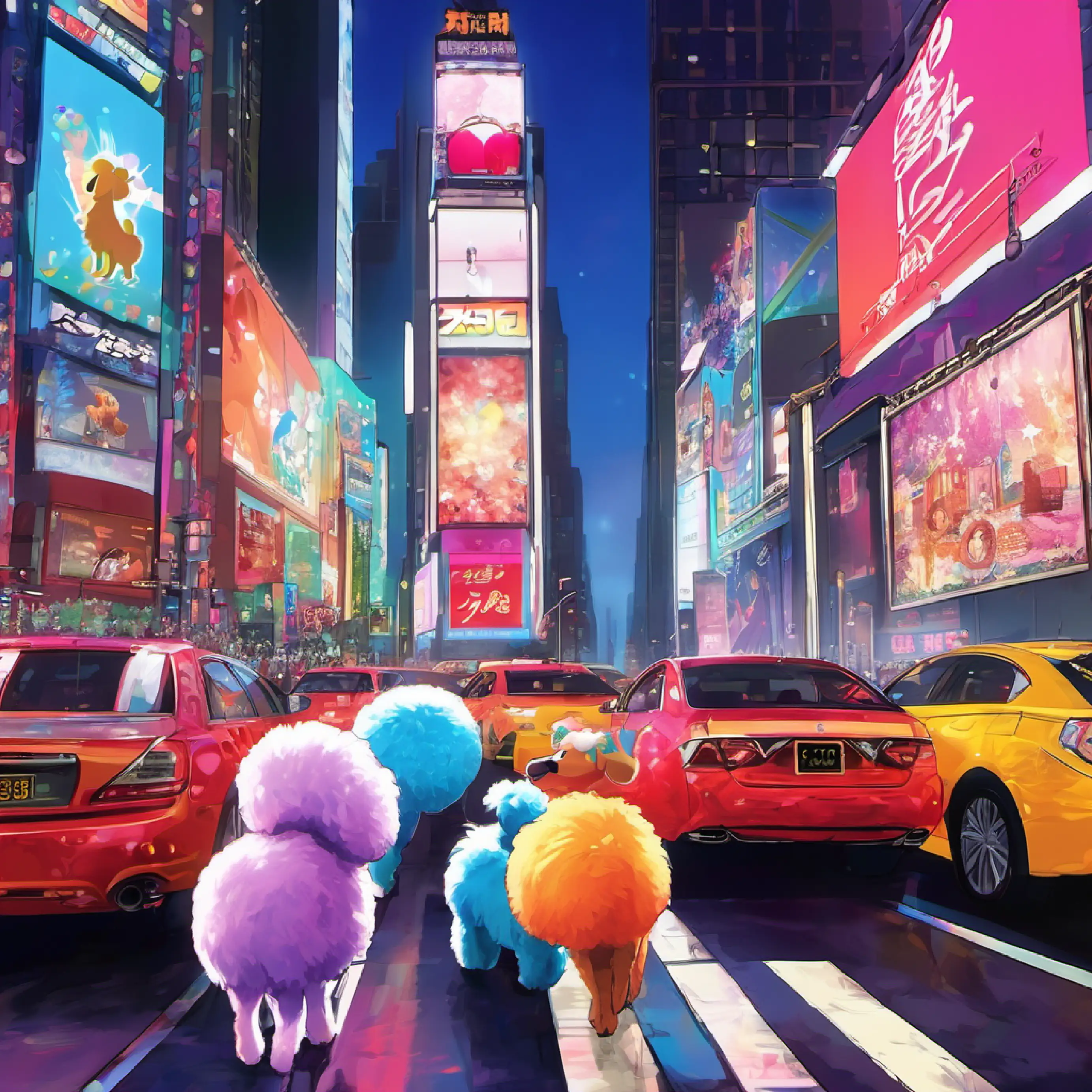 The Pompom Poodles find themselves mesmerized by Times Square.