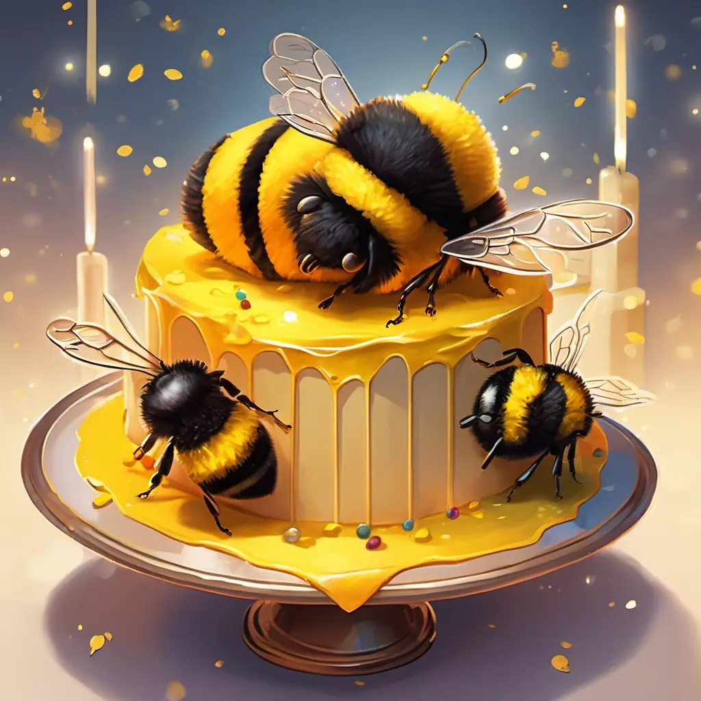 See the beautiful and vibrant bumblebee cake with buzzing bees and sparkling candles.