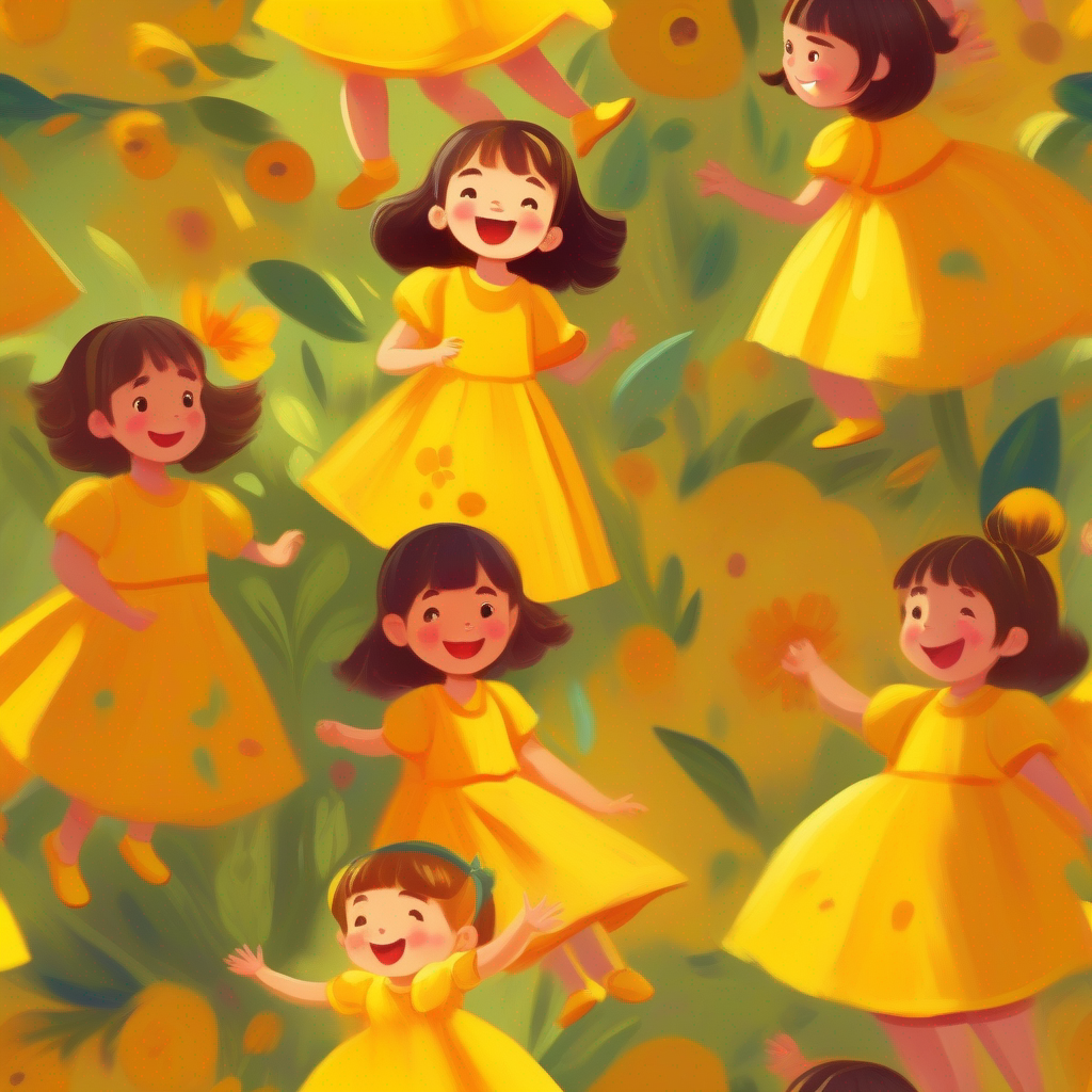 Bright and happy little girl, wearing a yellow dress talking and expressing herself honestly