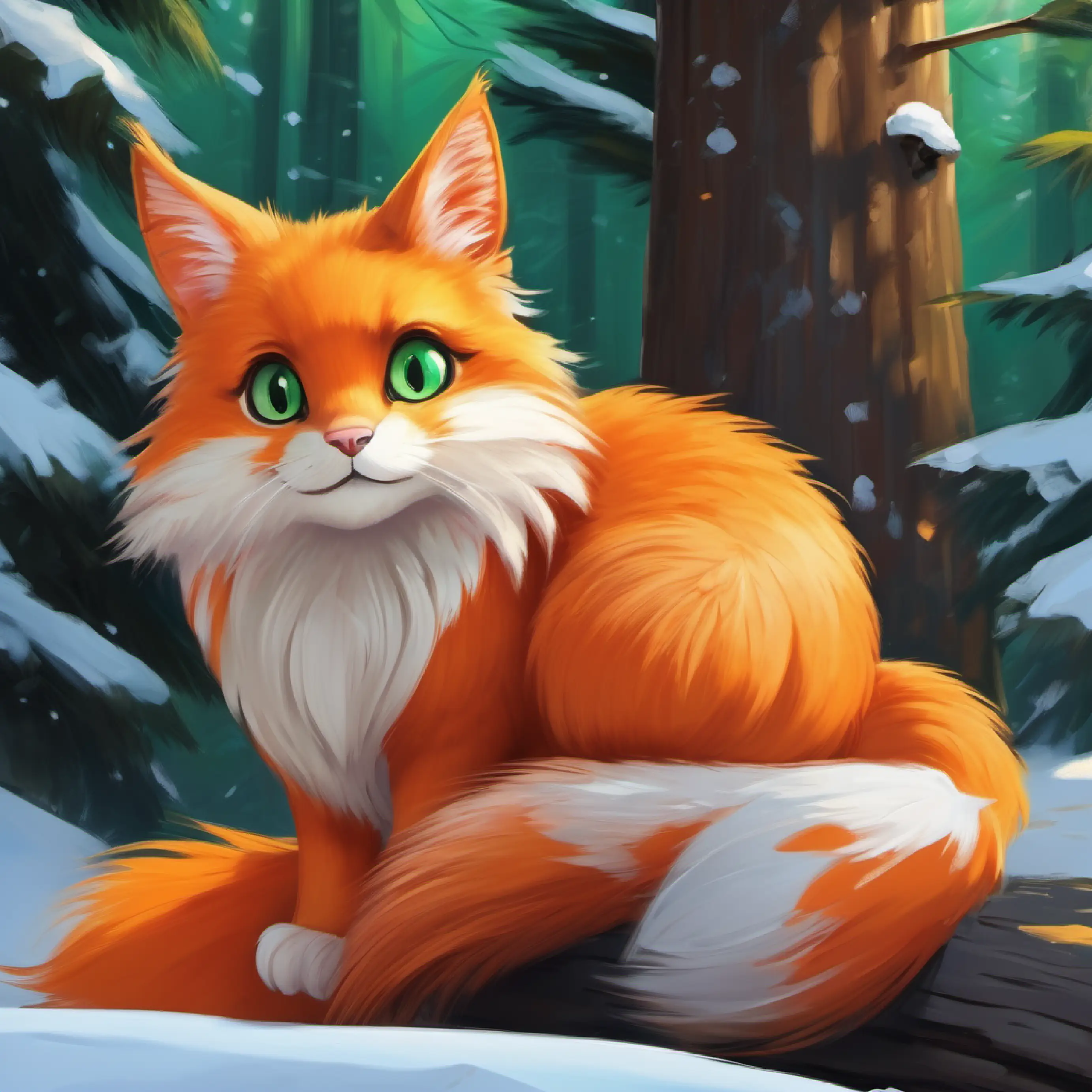 Orange fur, bushy tail, intelligent green eyes, quick on his feet becomes a protector, looking out for future threats.