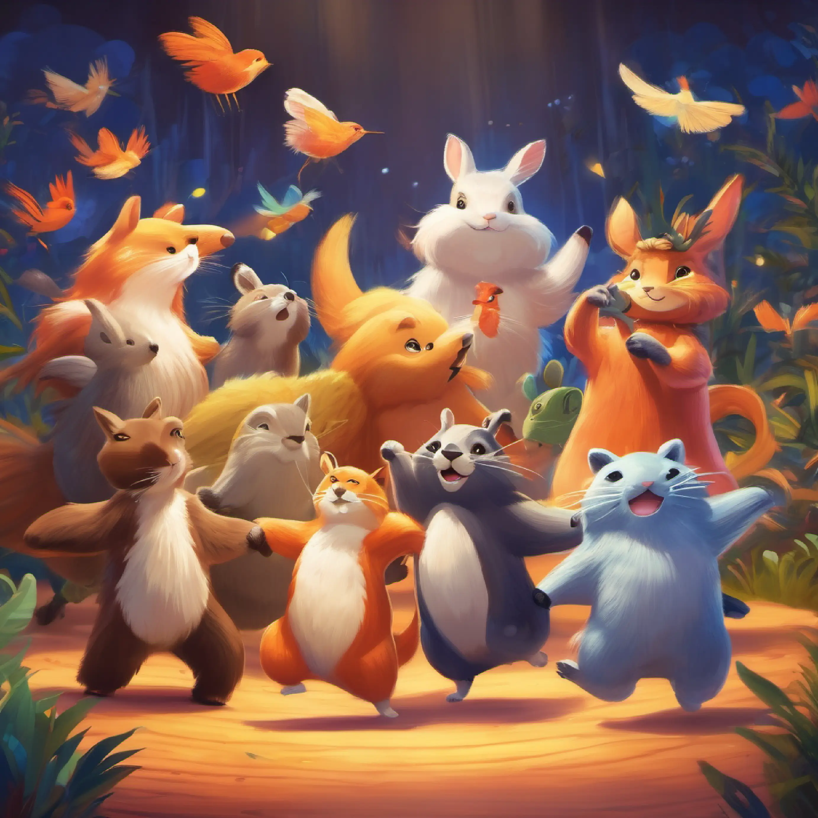 Other animals join and dance together.