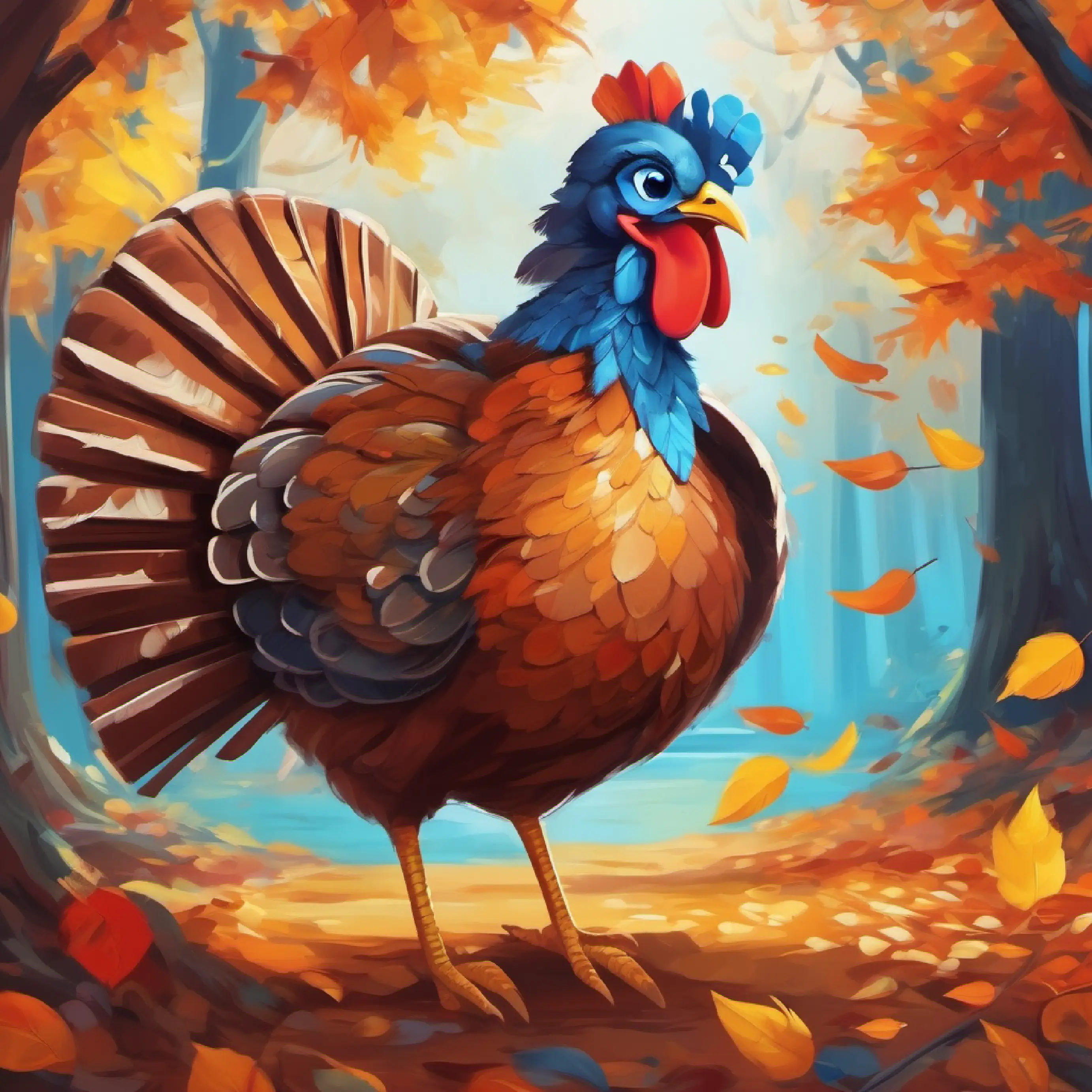 Autumn-hued feathers, bright blue eyes, enthusiastic, a turkey's determination to play ping pong.