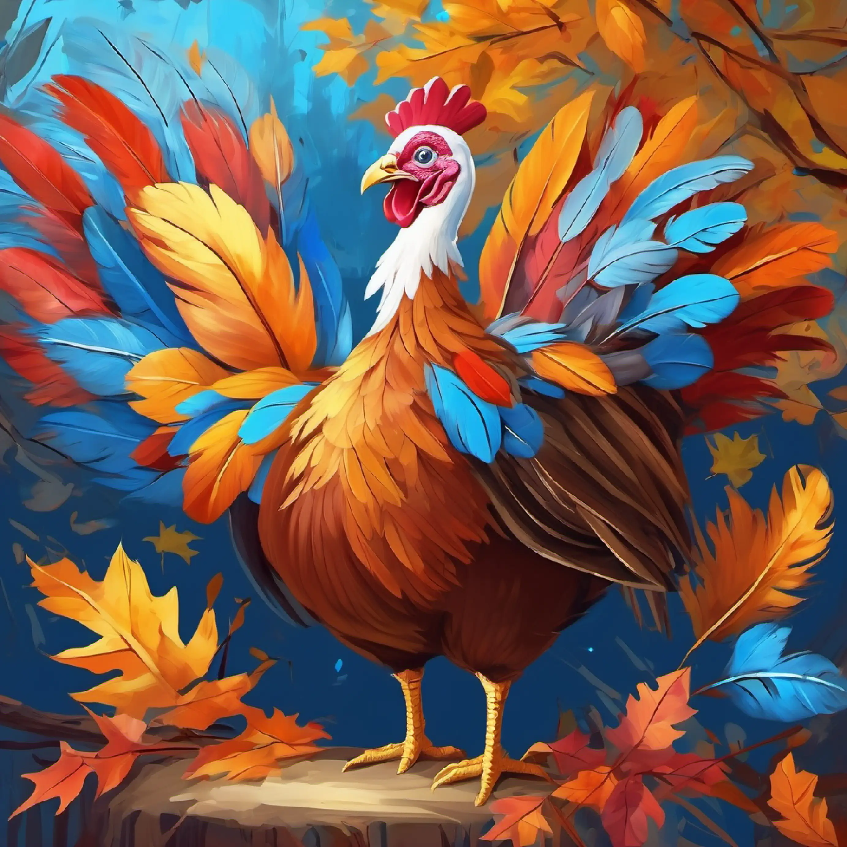 Animals doubt Autumn-hued feathers, bright blue eyes, enthusiastic, a turkey, but he keeps practicing.