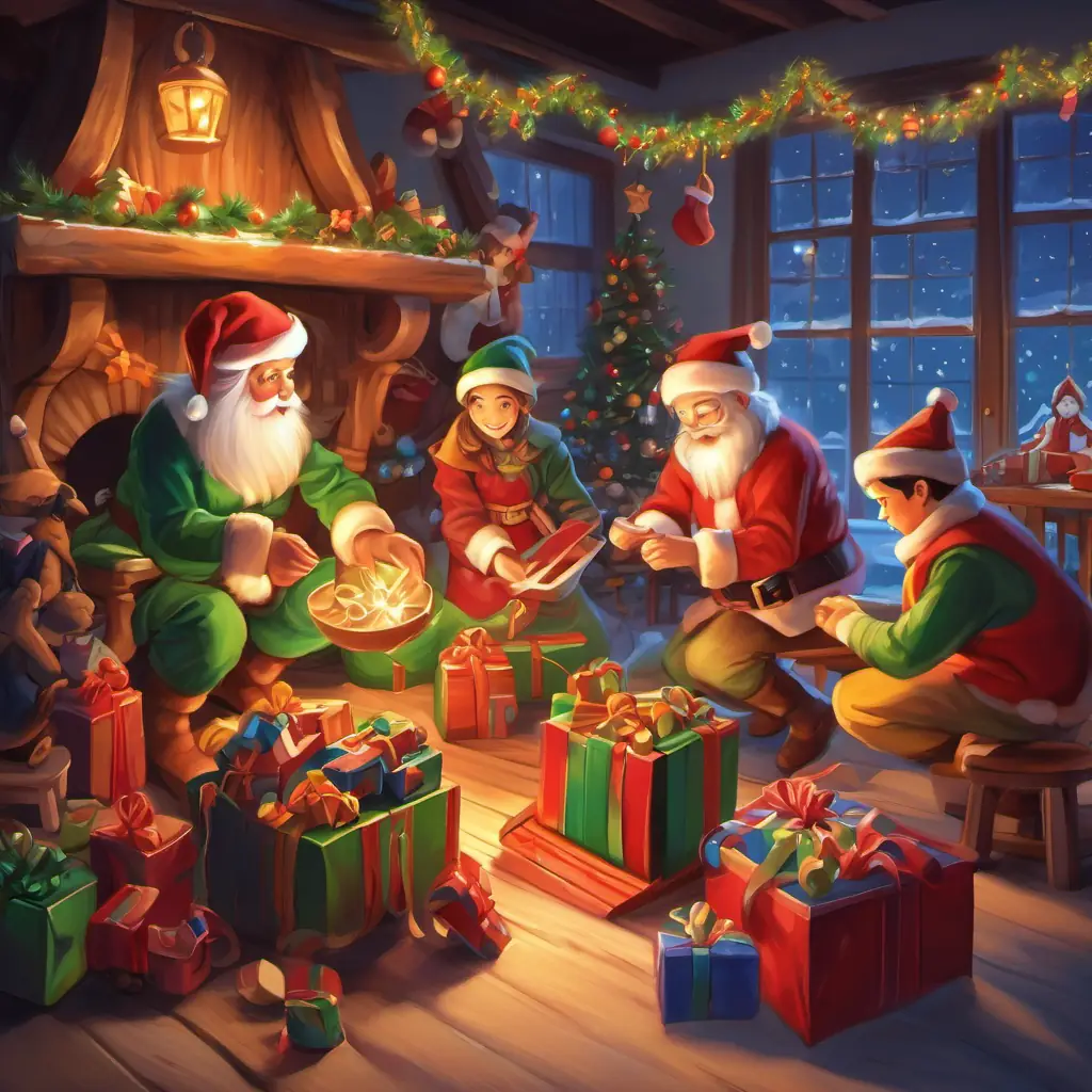 Description of the elves preparing the toys for Santa's sleigh, creating a sense of excitement.