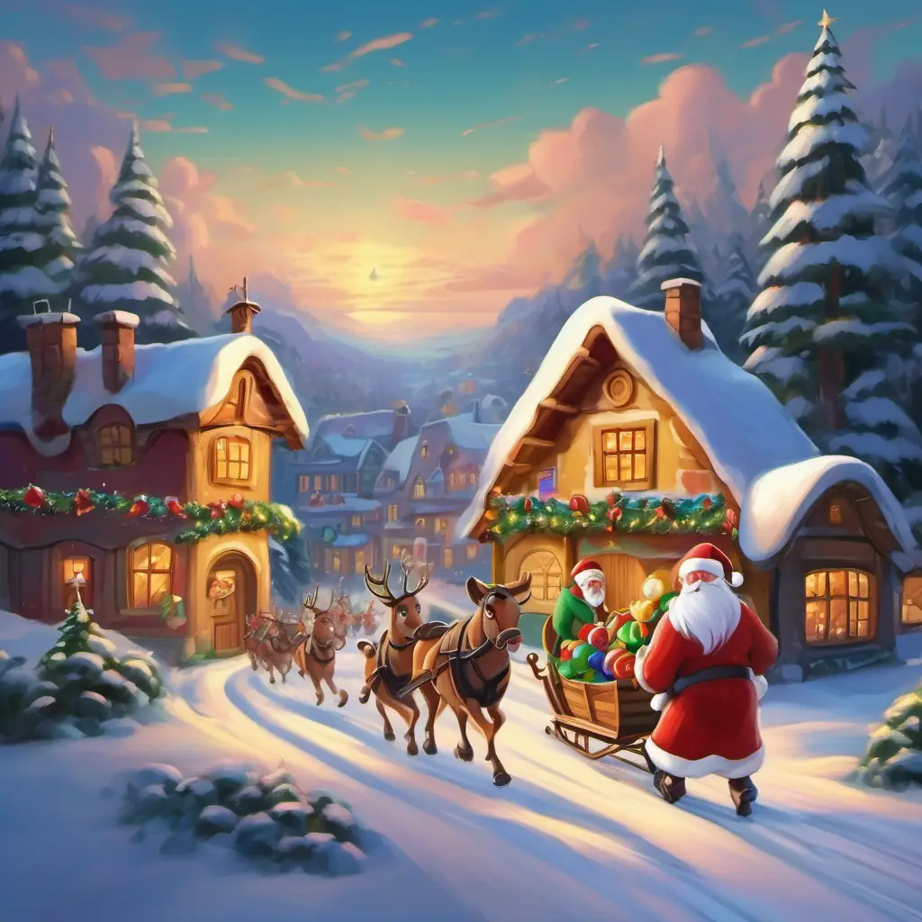 Closure of the story with Santa and the elves beginning their journey to deliver the toys.