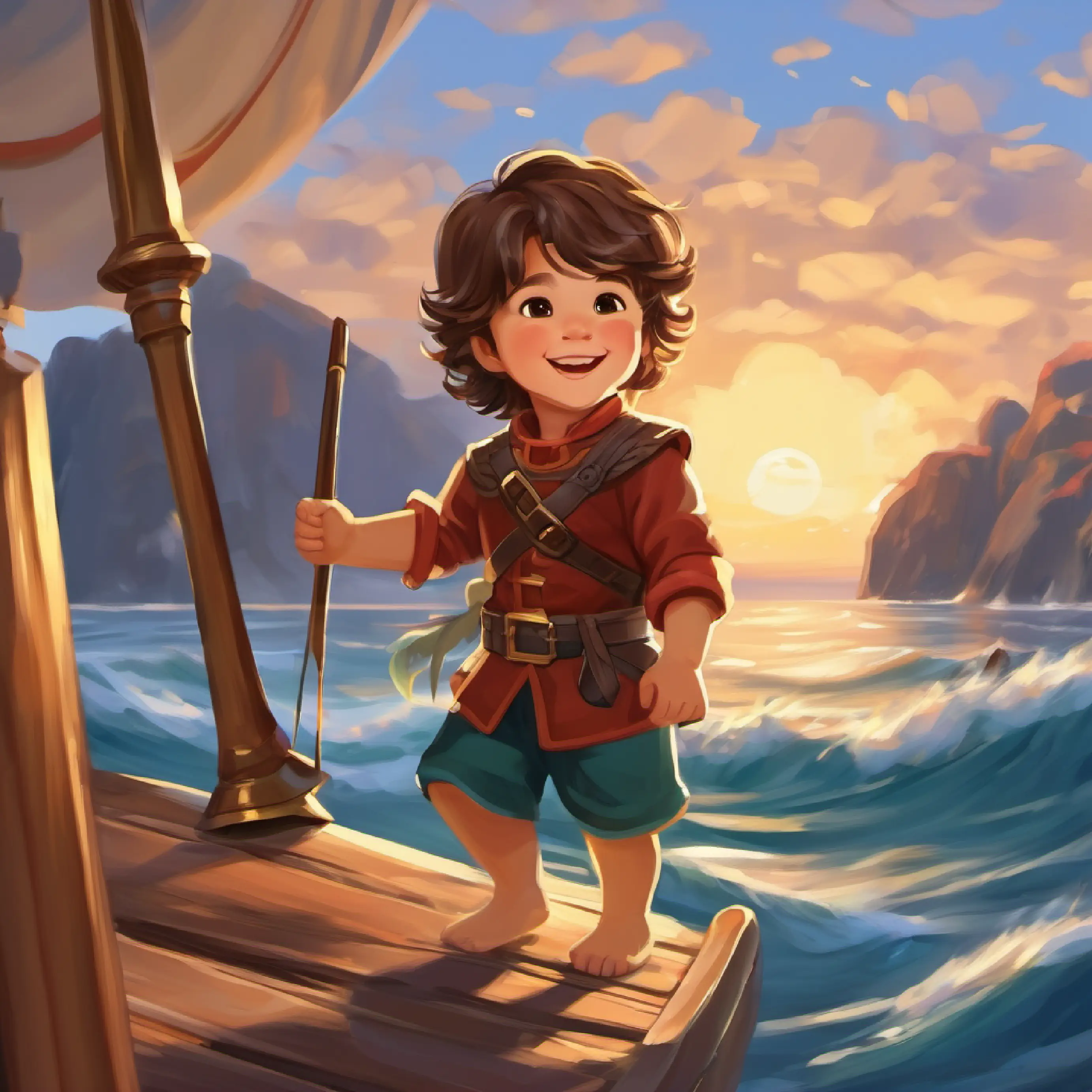 2-year-old warrior, long brown hair, brown eyes's smile warming the sea.